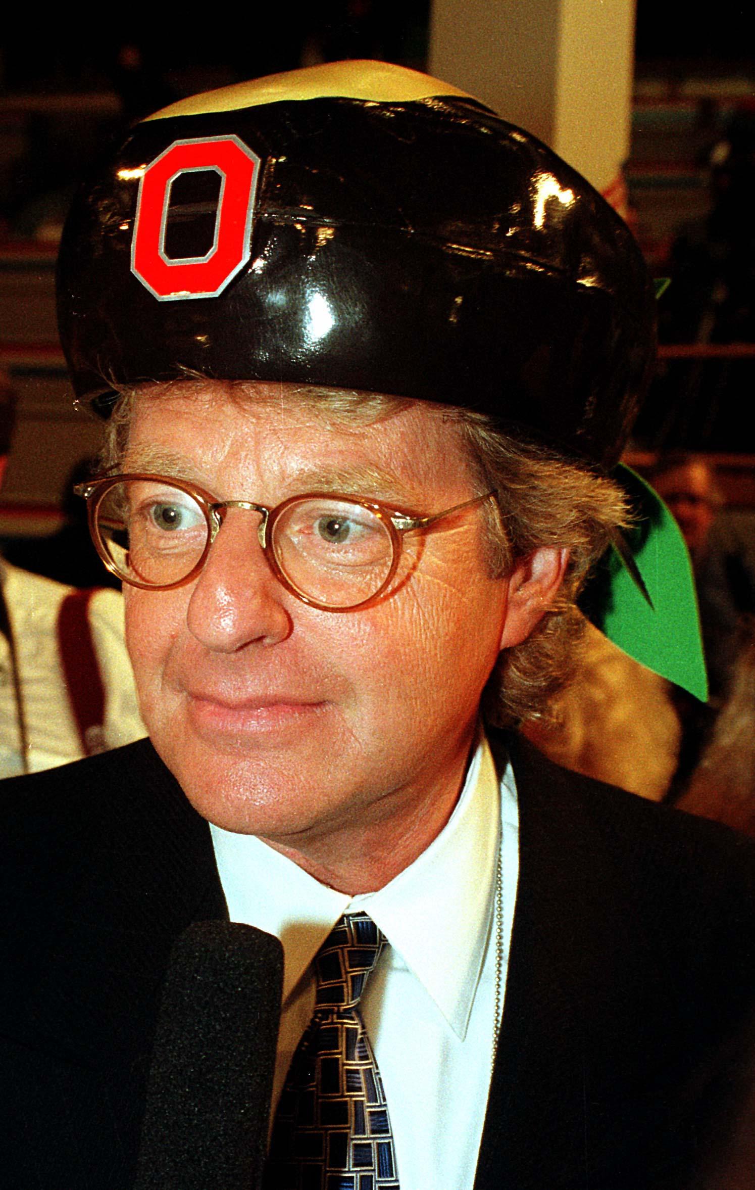 Talk show host Jerry Springer is interviewed on the floor of the 1996 Democratic National Convention in Chicago, Illinois on August 26, 1996