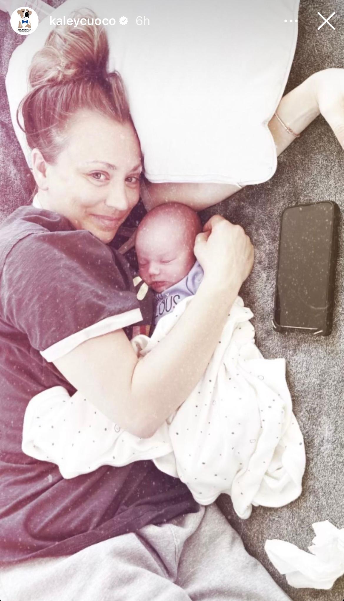 Kaley Cuoco cuddles daughter in new pics