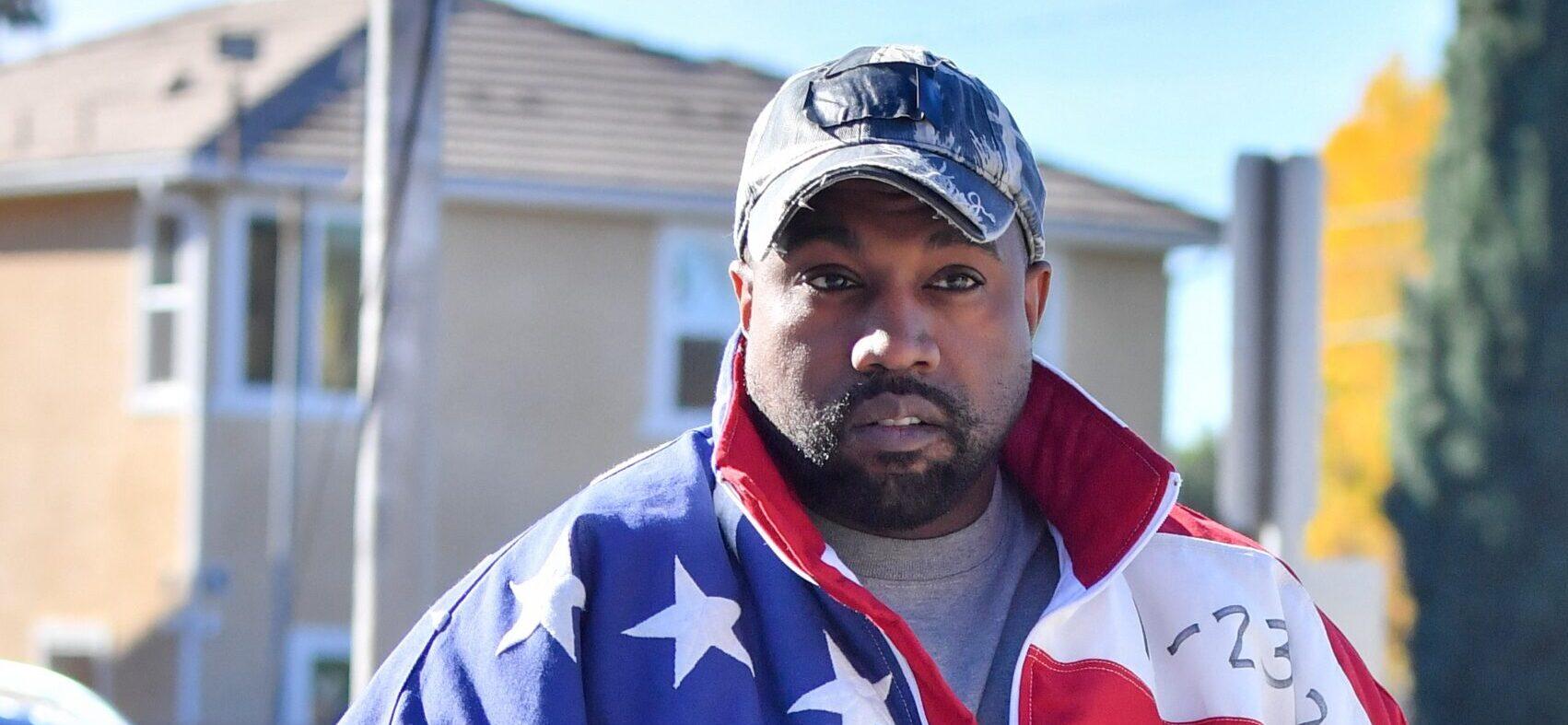 Kanye West heads church wearing an American flag jacket