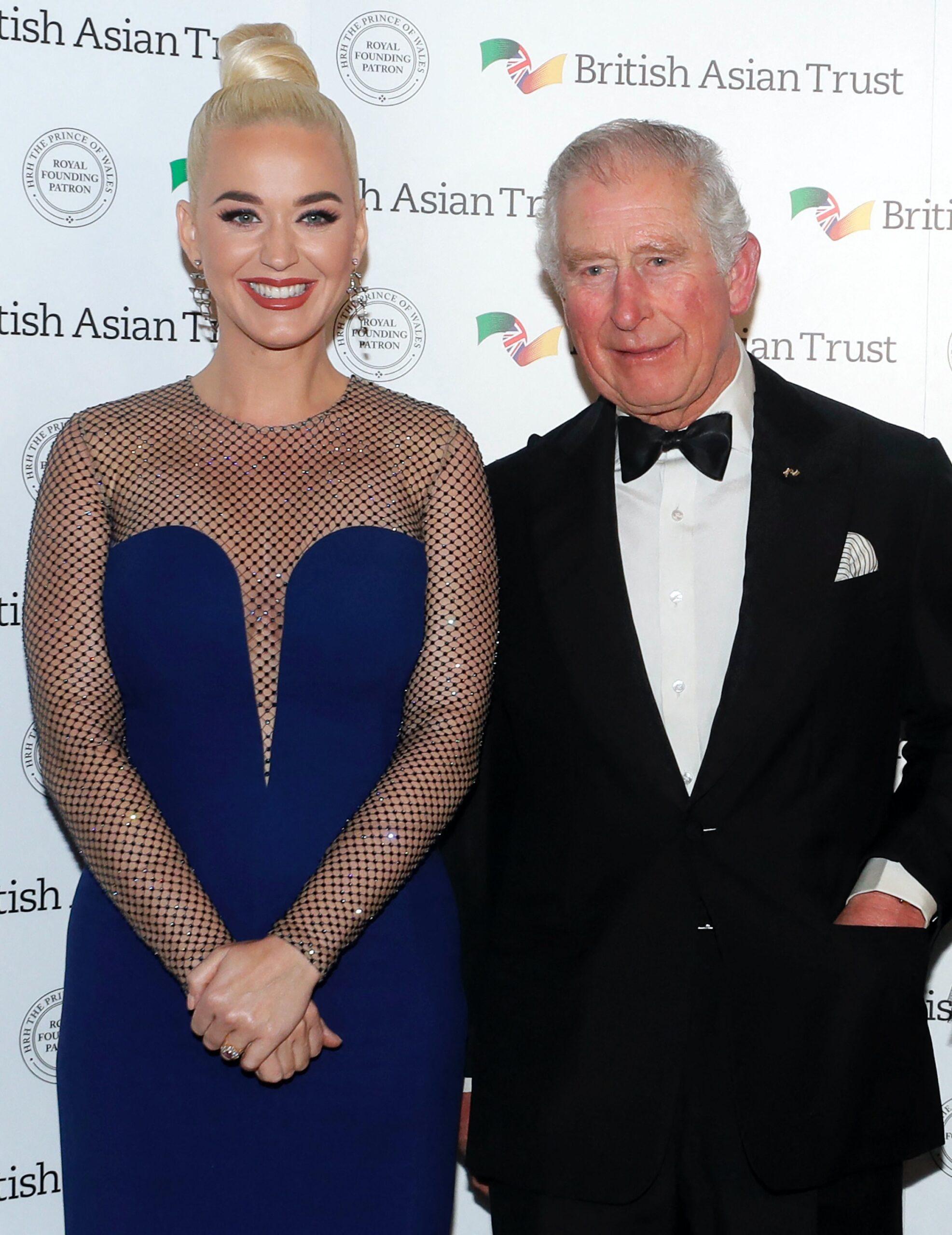 King Charles meets Katy Perry at a reception to celebrate the British Asian Trust at Banqueting House, London, UK, on the 4th February 2020.