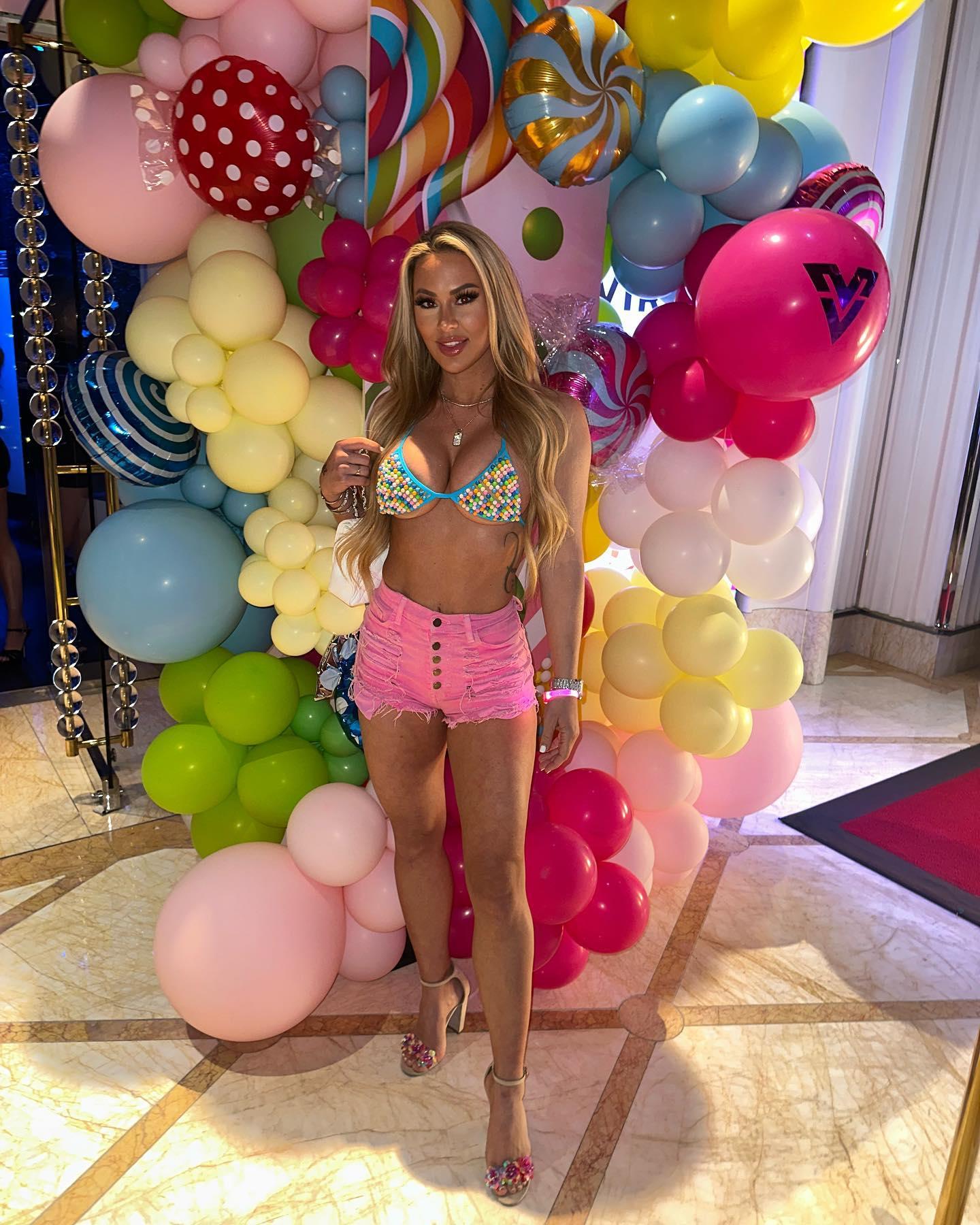 Kindly Myers in Las Vegas in a beaded crop top 