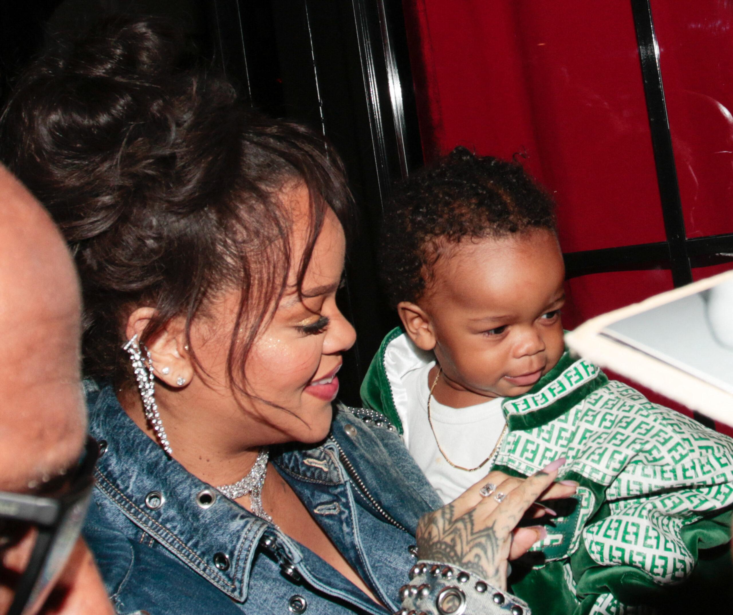Rihanna Flaunts Baby Bump In Denim Jacket As She Cuddles Son At A Family Dinner In Paris