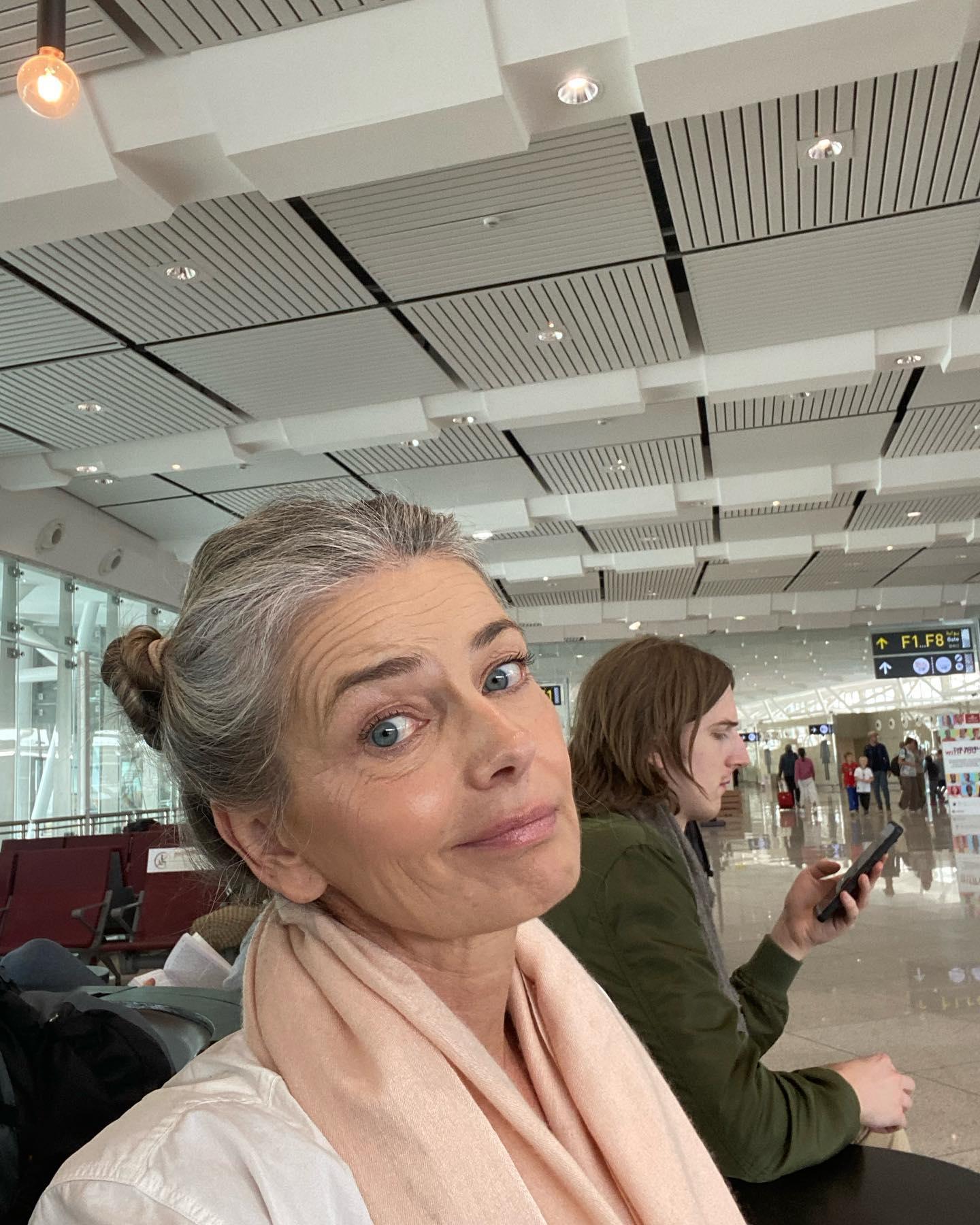 Paulina Porizkova shares a selfie in the airport