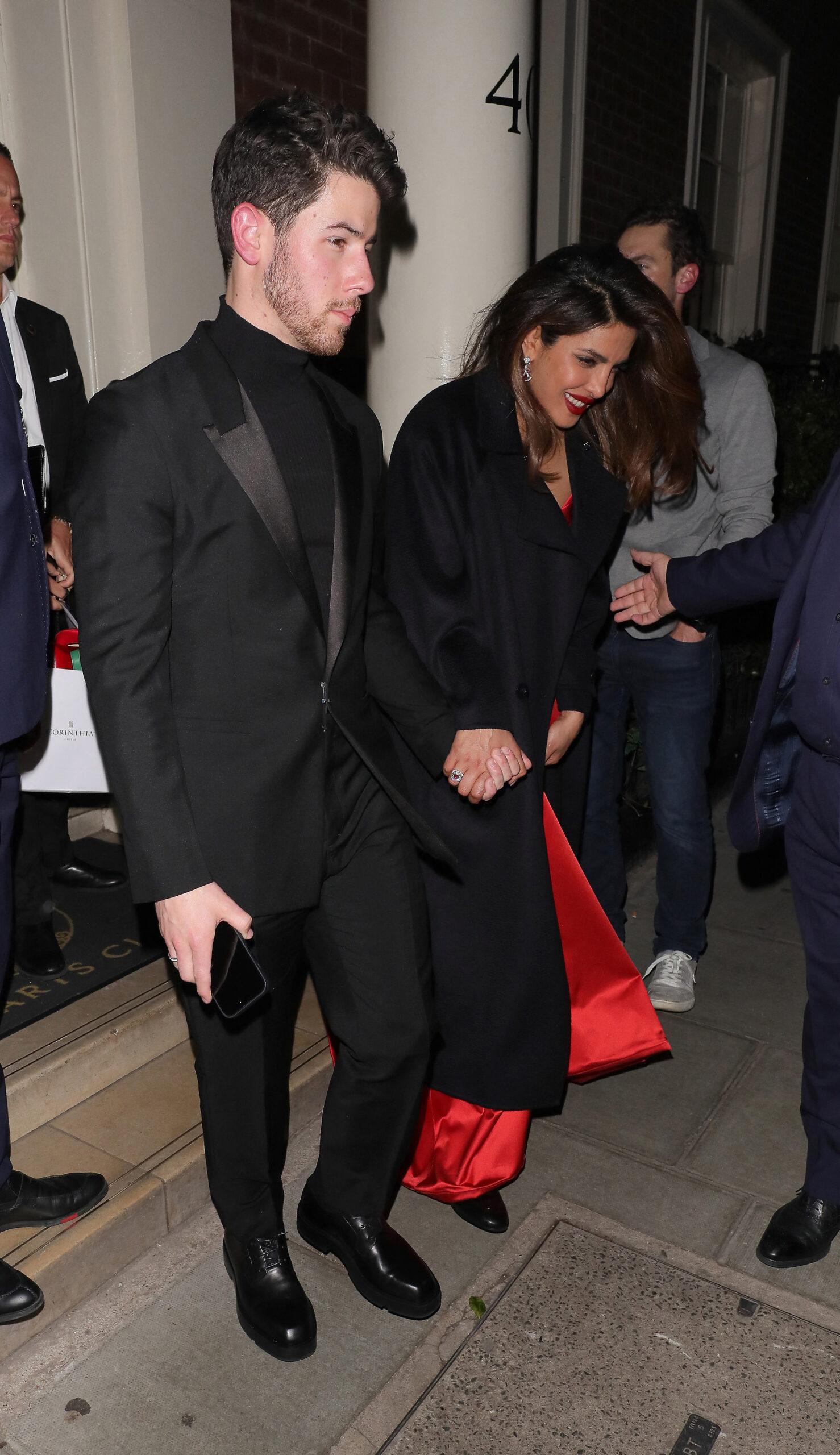 Nick Jonas and Priyanka Chopra leave the Mayfair Arts Club after the Citadel Premiere after party