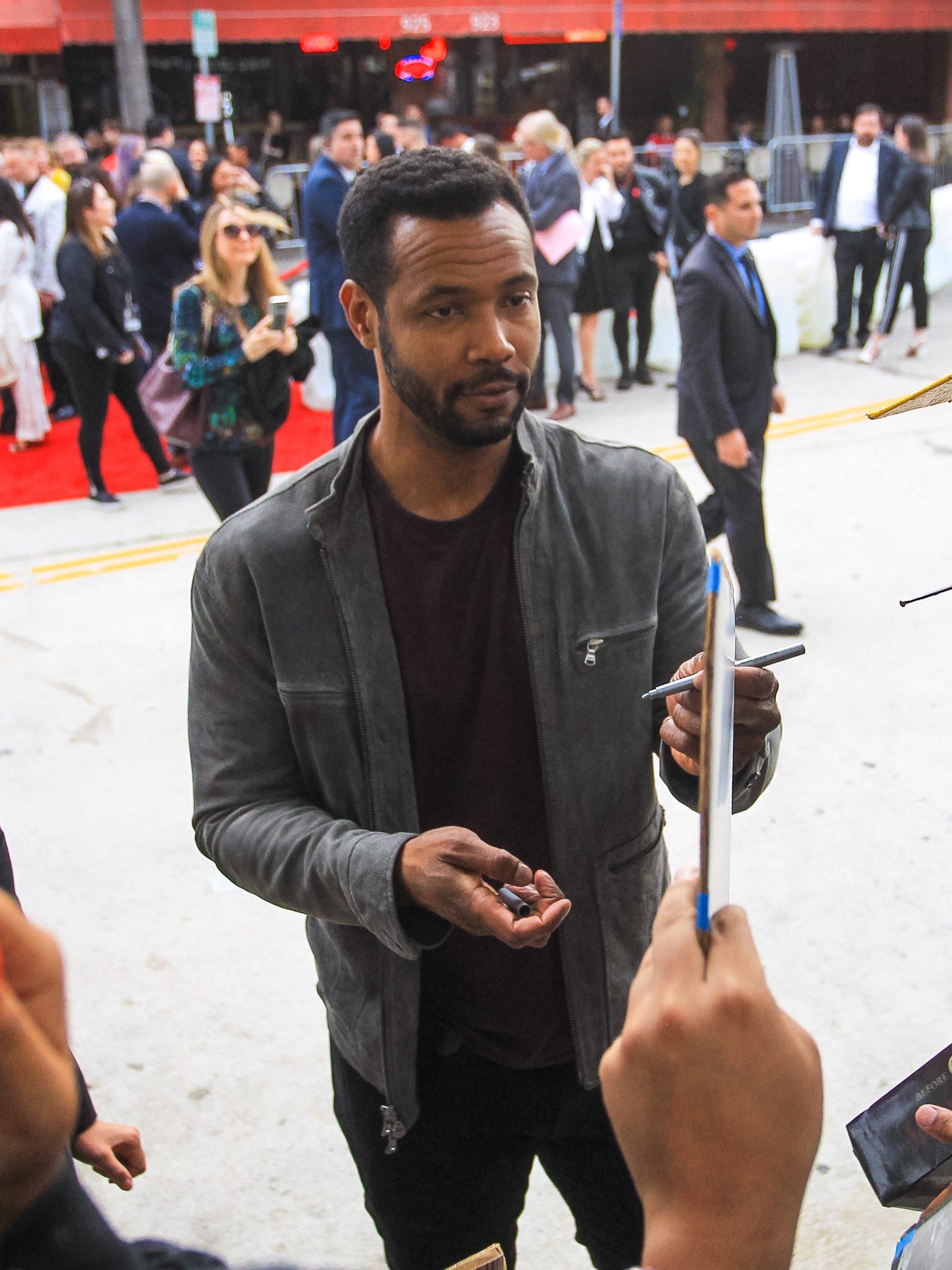 Isaiah Mustafa outside the apos Annabelle Comes Home apos Premiere at Bruin Theatre