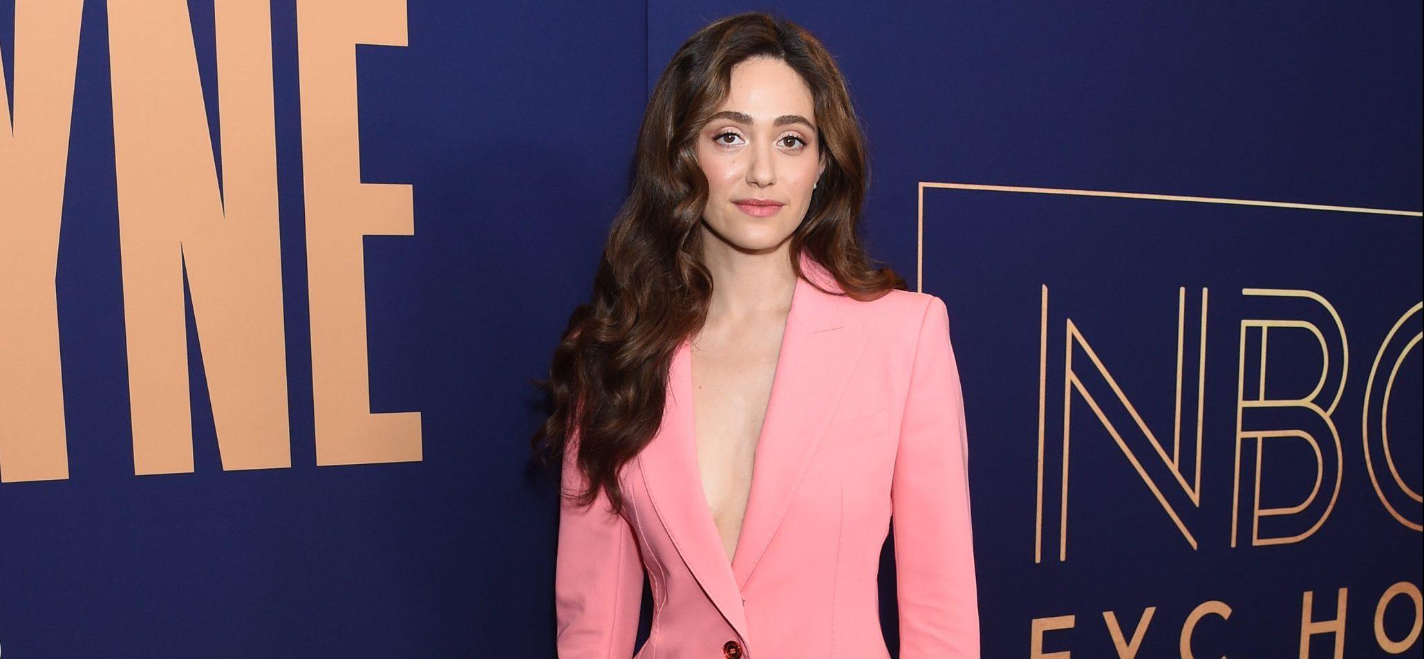 Emmy Rossum on the red carpet for Angelyne