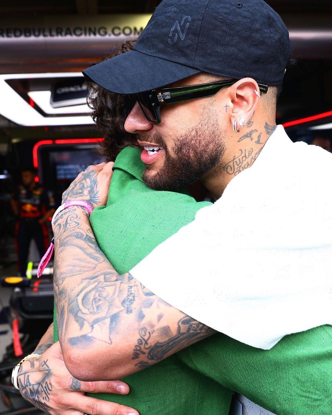 Tom Holland and Neymar Jr share a hug at Monaco GP