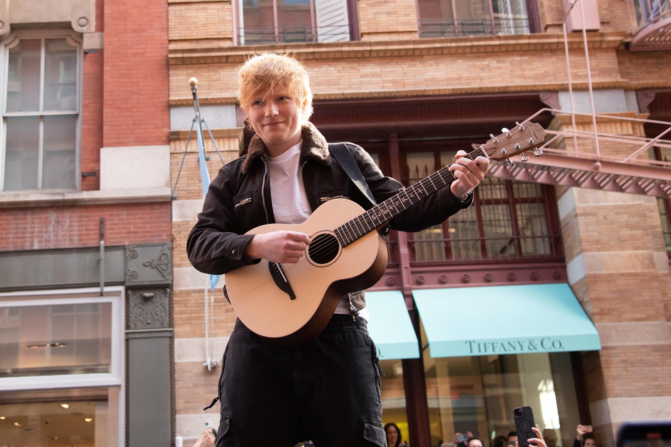 Ed Sheeran Performs Outside Pop Up Store in NYC
