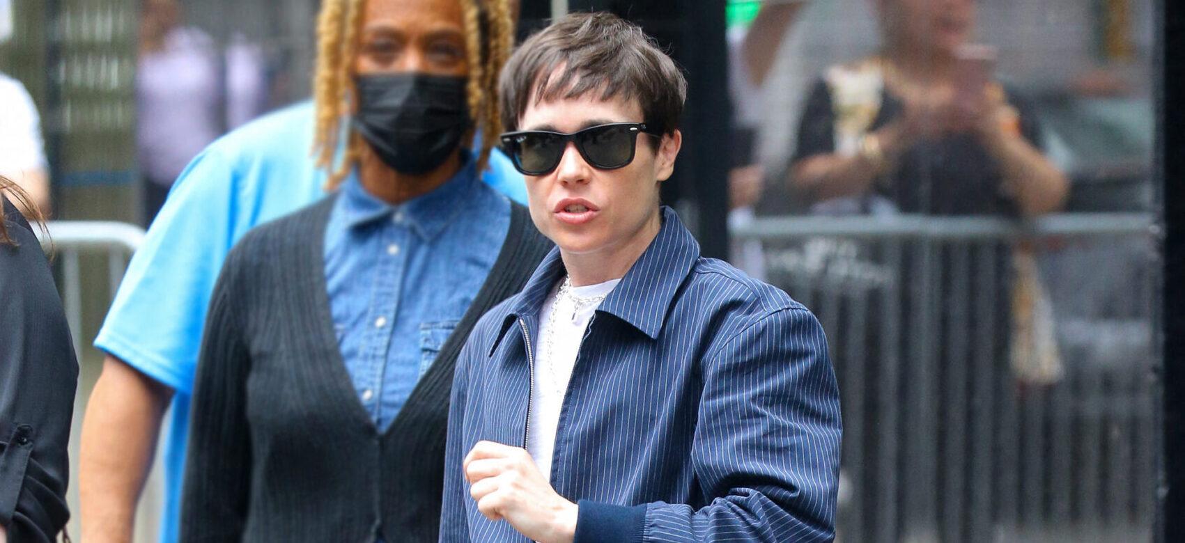 Elliot Page is seen leaving Good Morning America studios in New York City