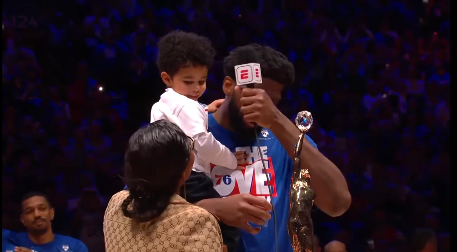 Joel Embiid and son Arthur during MVP ceremony