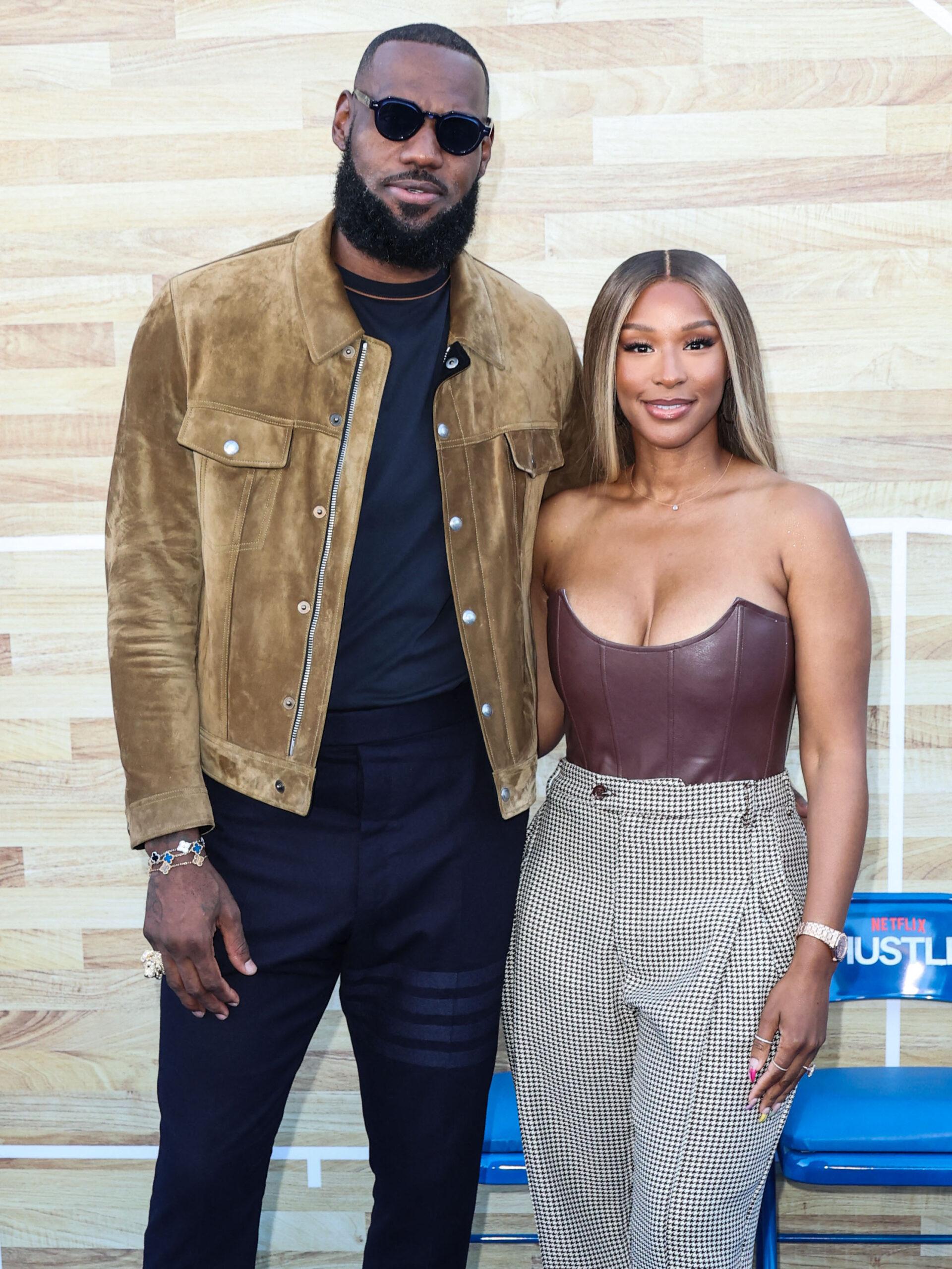 LeBron James and wife Savannah James arrive at the Los Angeles Premiere Of Netflix's 'Hustle'
