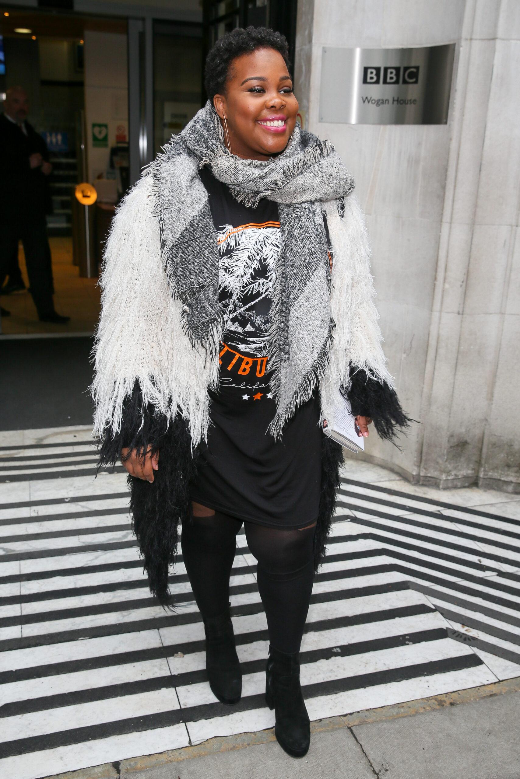 Amber Riley leaving BBC Radio Two studios after promoting her new West End Theatre apos Dreamgirls apos - London