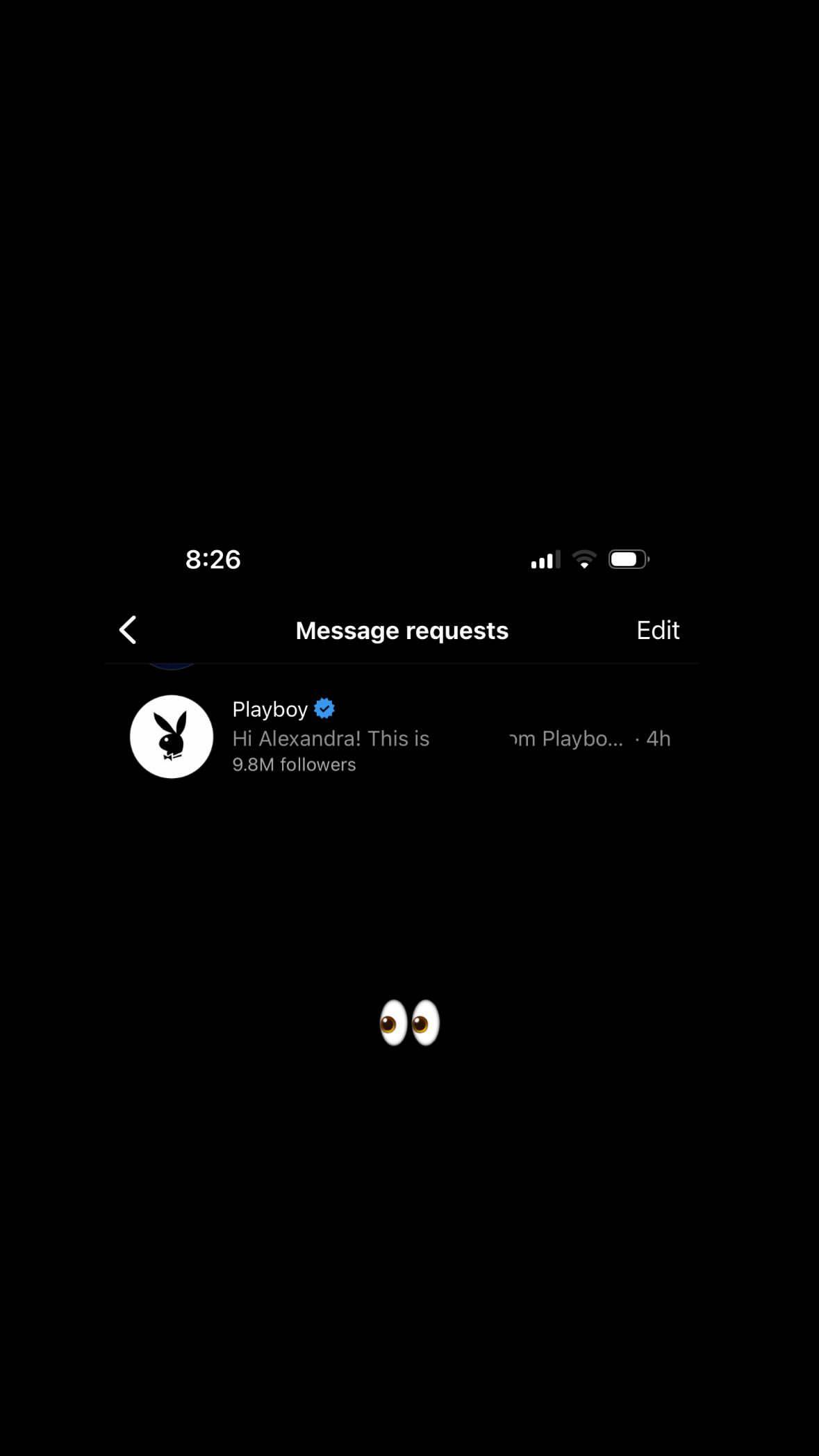Alexandra Ianculescu getting a message from Playboy on Instagram.