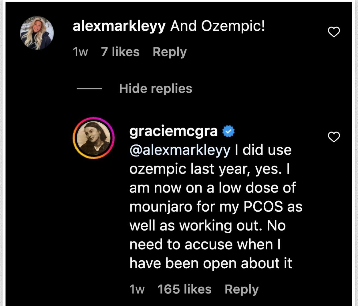 Gracie McGraw claps back at Ozempic accusation