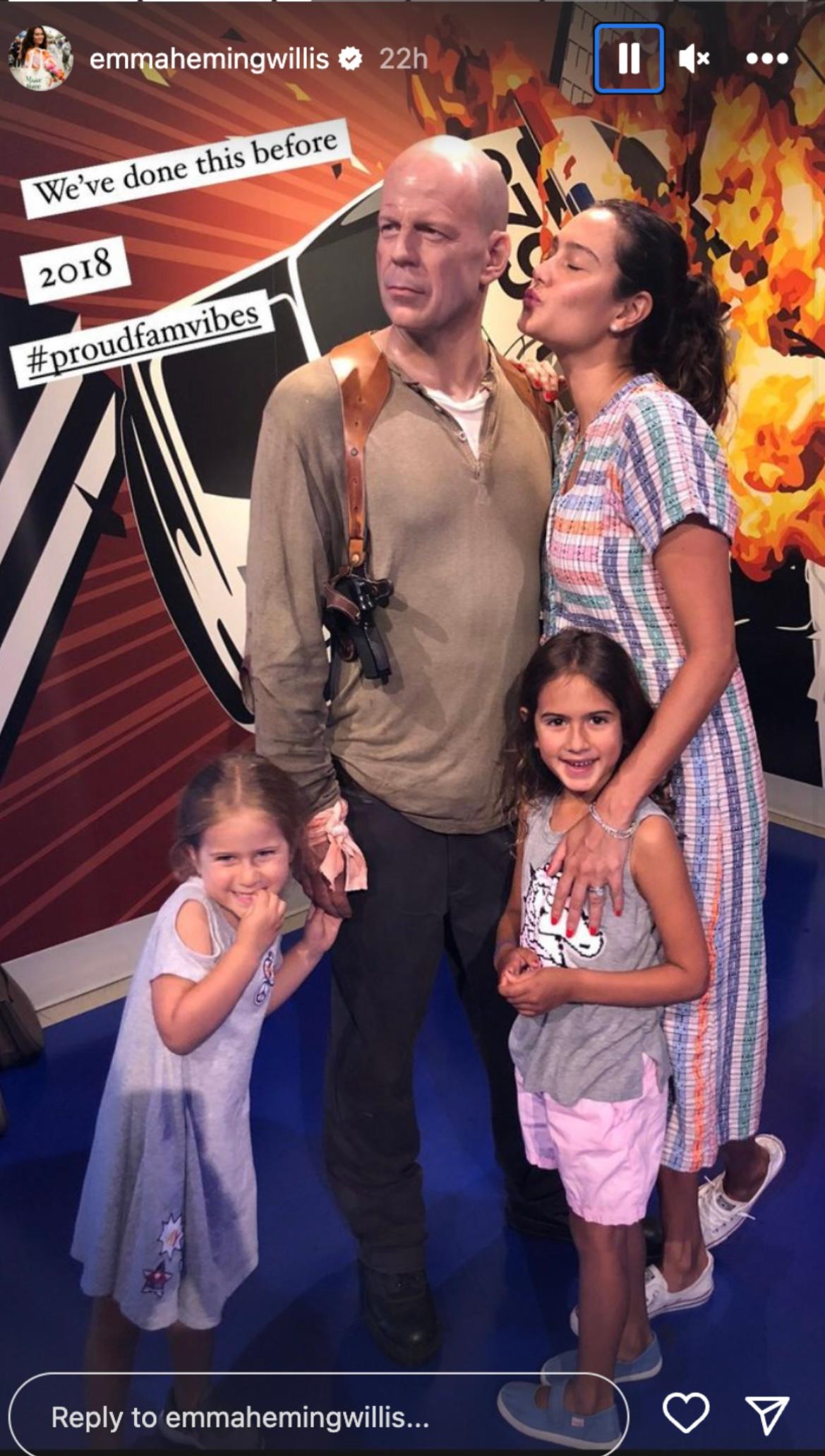 Emma Heming Willis and daughters visit Bruce Willis Madame Tussauds Wax figure