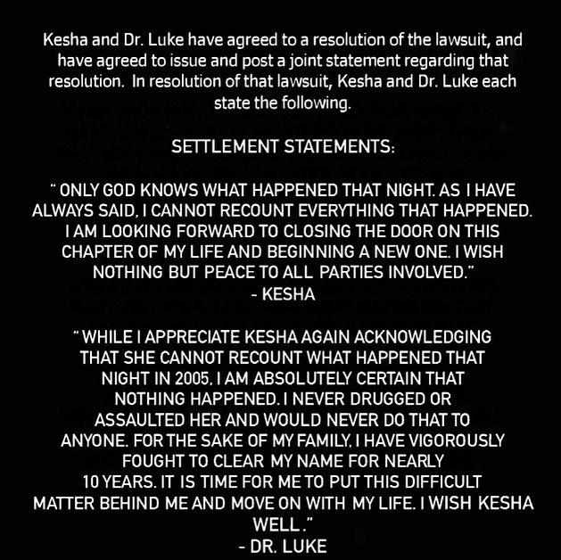 Kesha and Dr. Luke Reach Settlement