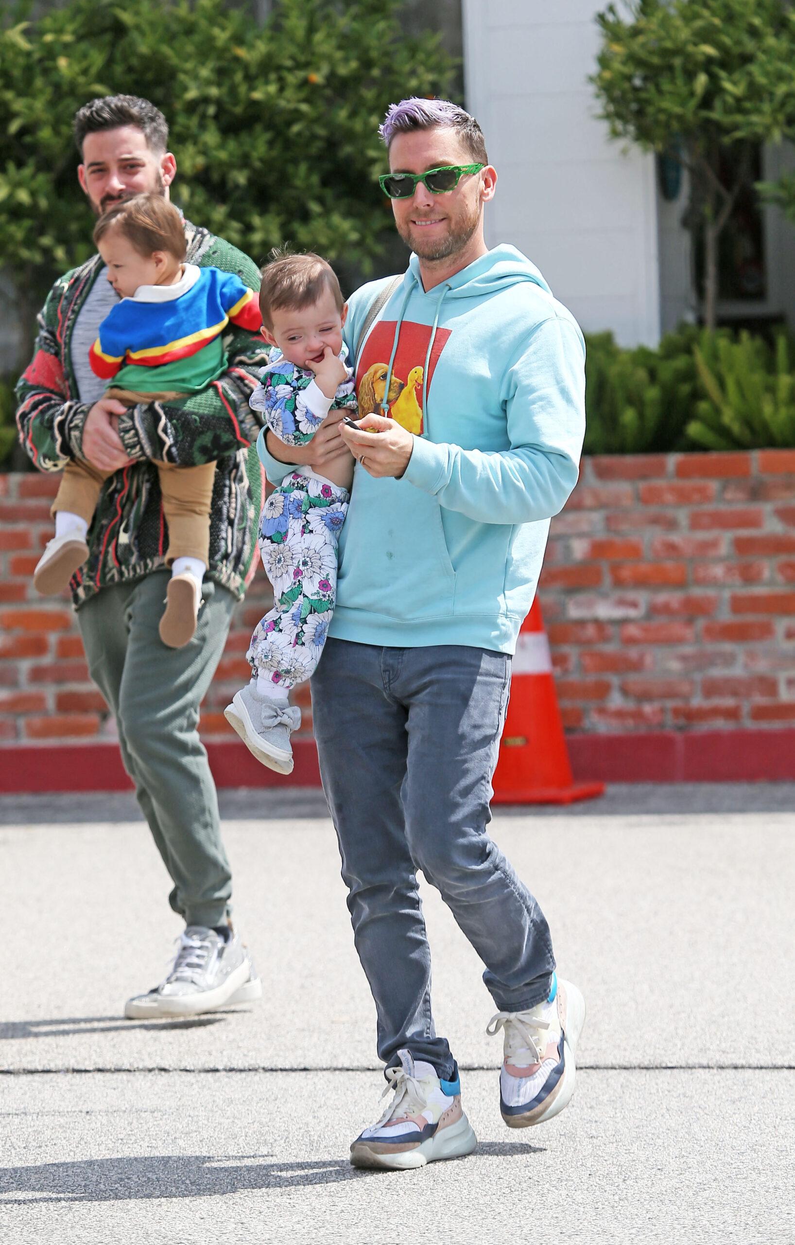 Lance bass and his husband Michael Turchin take their kids to Beverly glen for breakfast