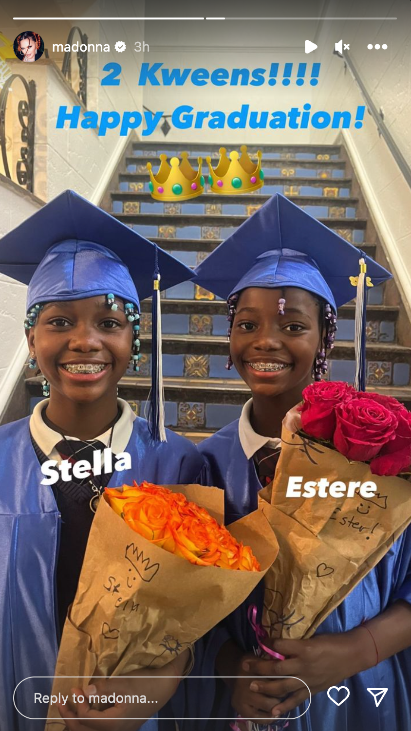Madonna twin daughter Estere and Stella celebrate graduation