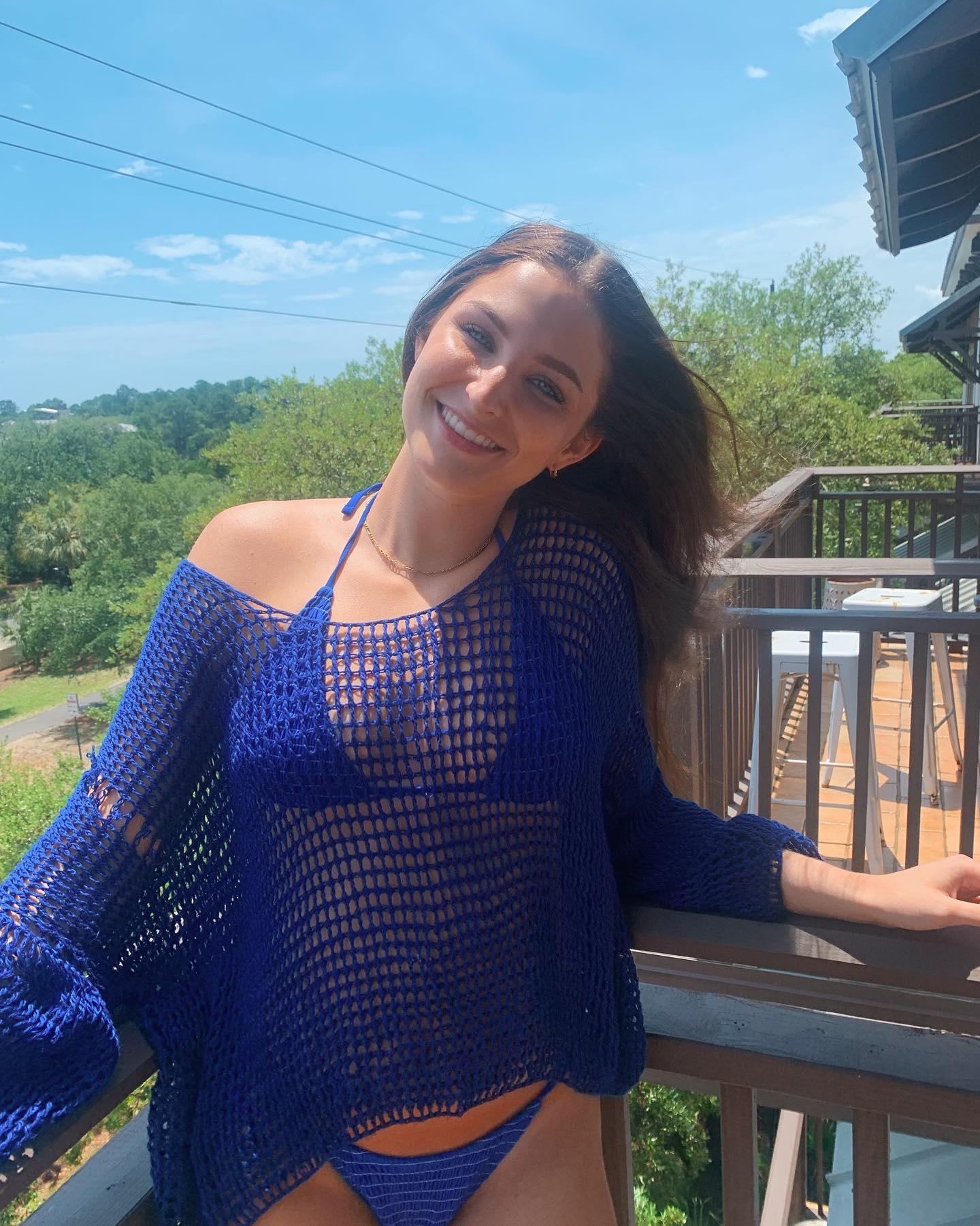 Volleyball Star Mariah Walker Is On The Balcony In Her Blue Bikini