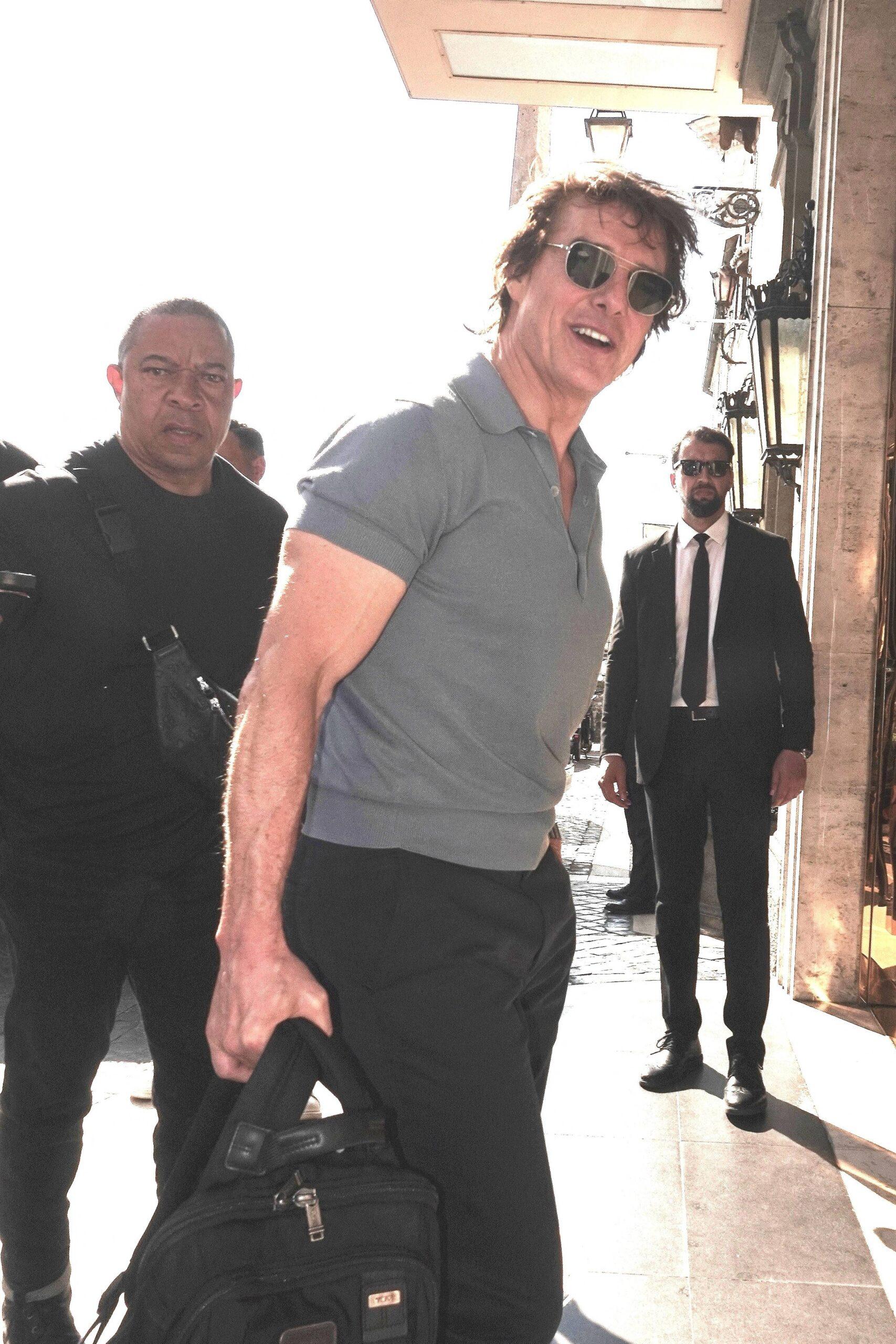 Tom Cruise Hayley Atwell Simon Pegg Pom Klementieff and Esai Morales arrive in Rome
