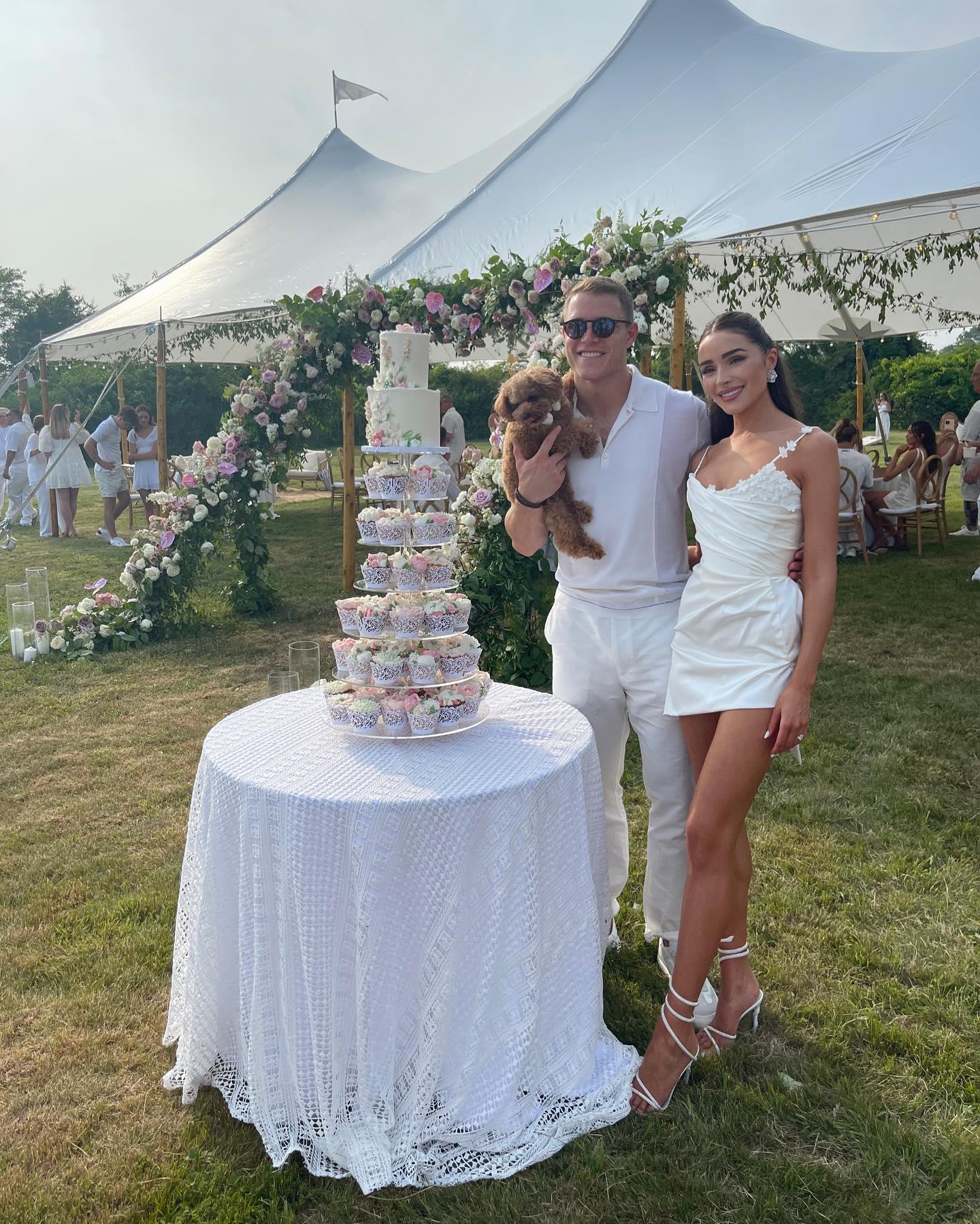 Christian McCaffrey and Olivia Culpo at engagement party