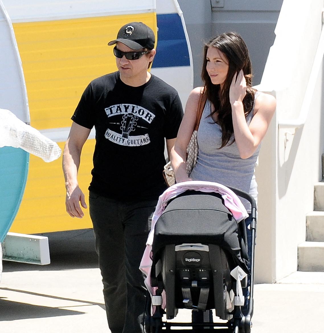Jeremy Renner spotted with his 2-month-old baby daughter Ava Berlin Renner and ex-girlfriend Sonni Pacheco in downtown L.A. The trio was out shopping and spending some quality time together after Renner's finished working on his new movie for the