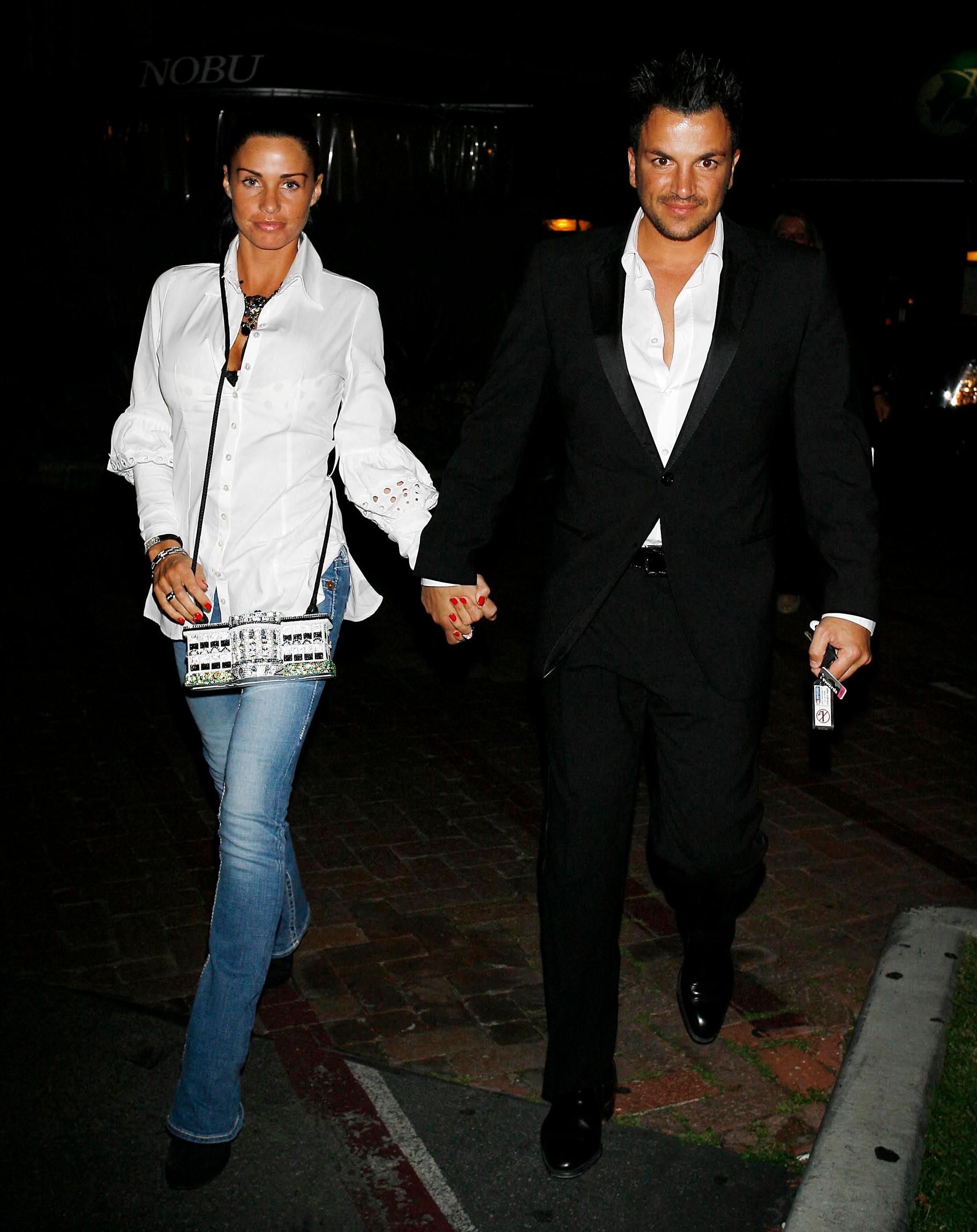 Katie Price and Peter Andre leaving Nobu