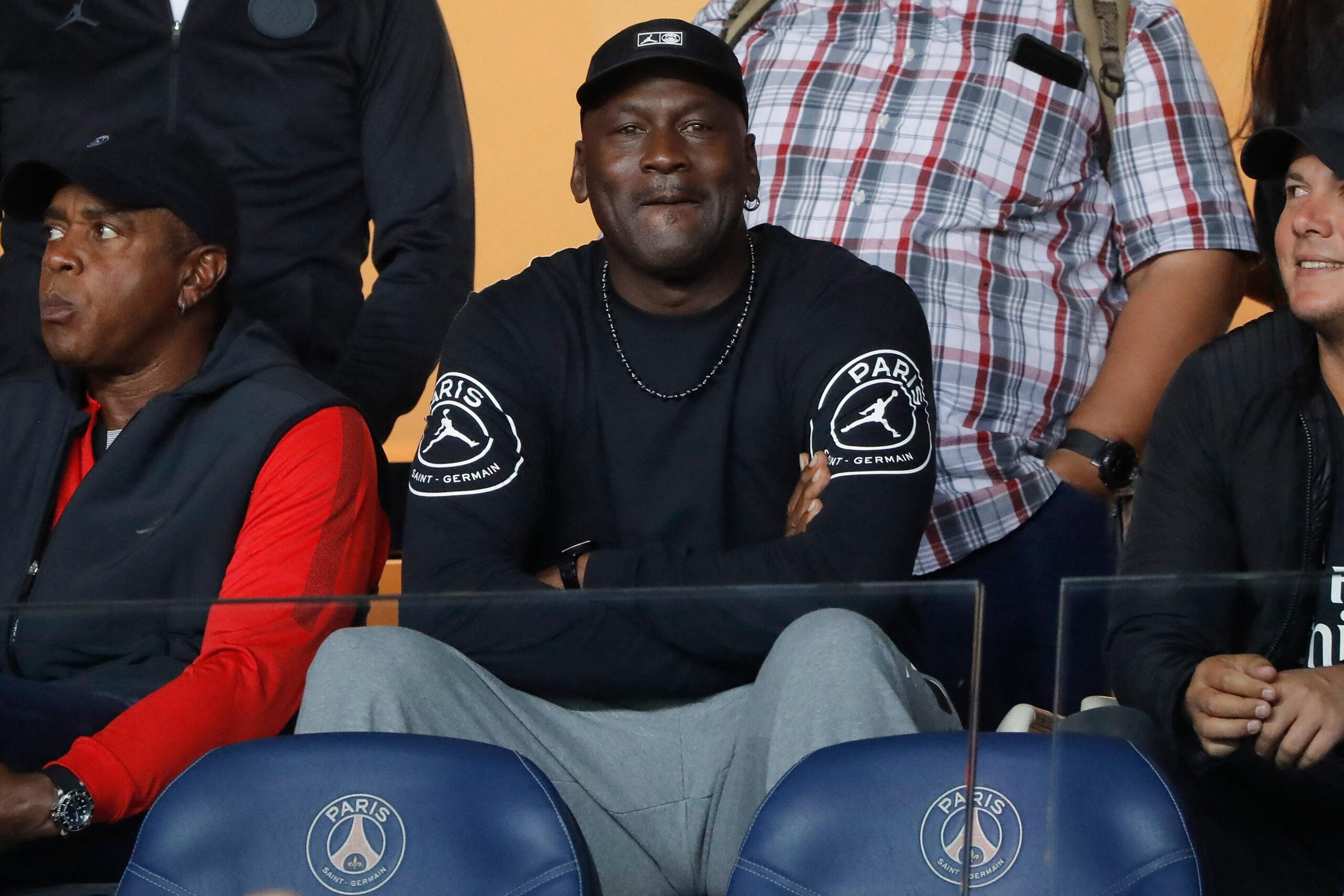 Michael Jordan at US former basket legend Michael Jeffrey Jordan attends the French L1 football match between Paris Saint Germain