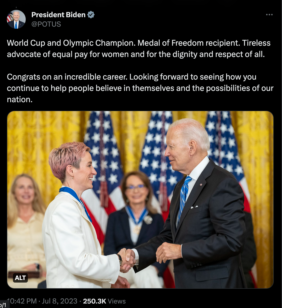 President Joe Biden honors Megan Rapinoe