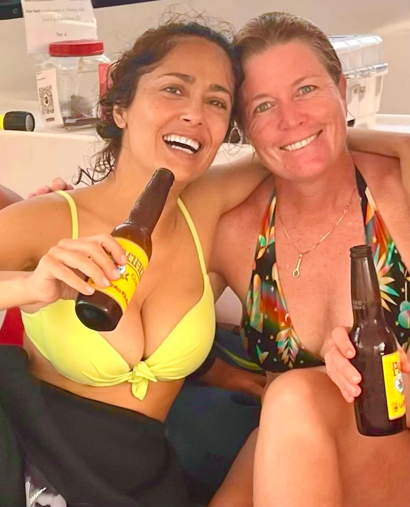 Salma Hayek In Yellow Bikini Hangs Out With Scuba Instructor