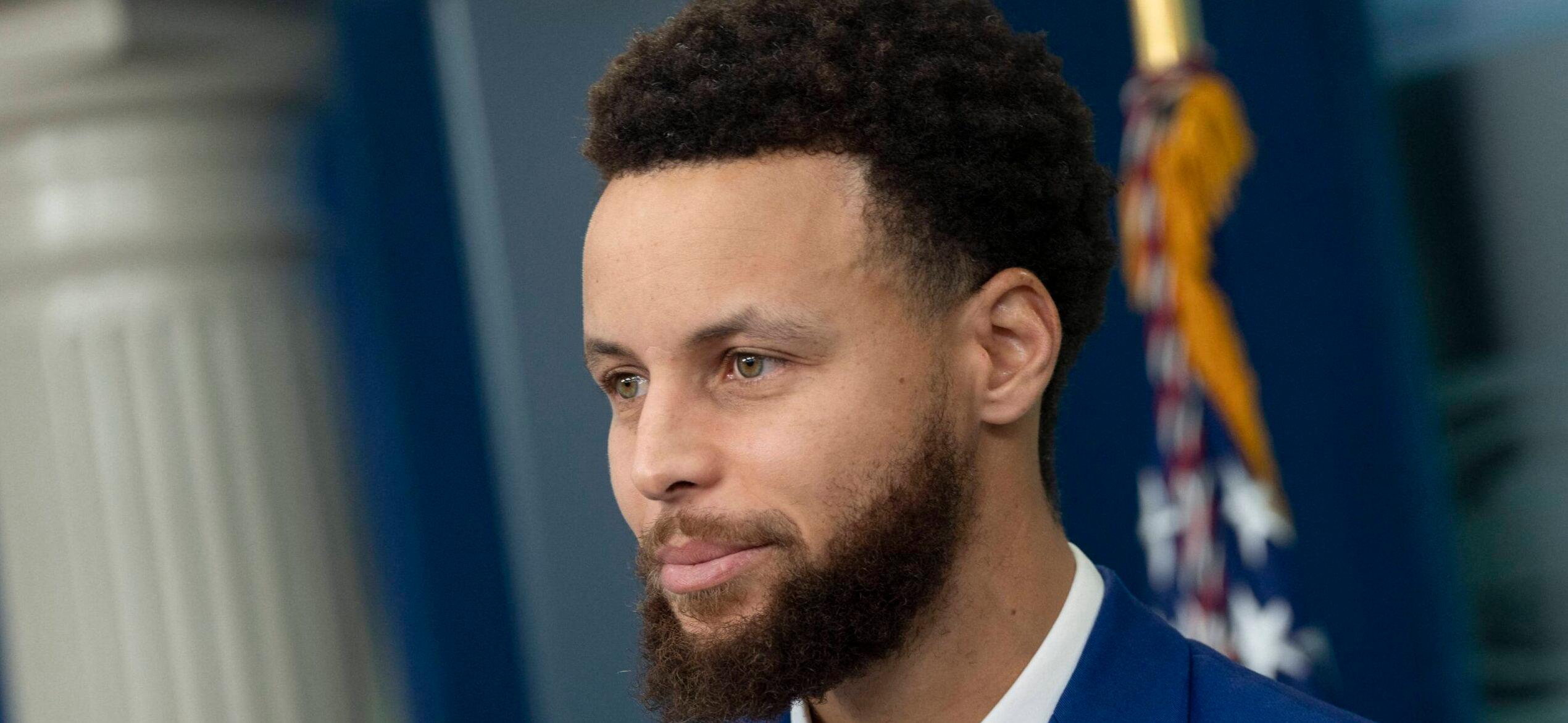 Stephen Curry representing Golden State Warriors Attend White House Daily Briefing