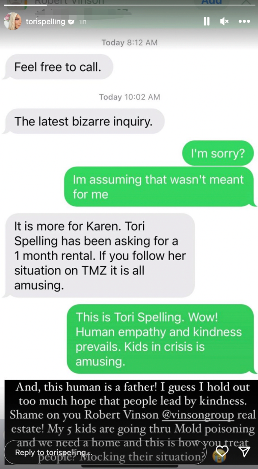 Tori Spelling calls out realtor