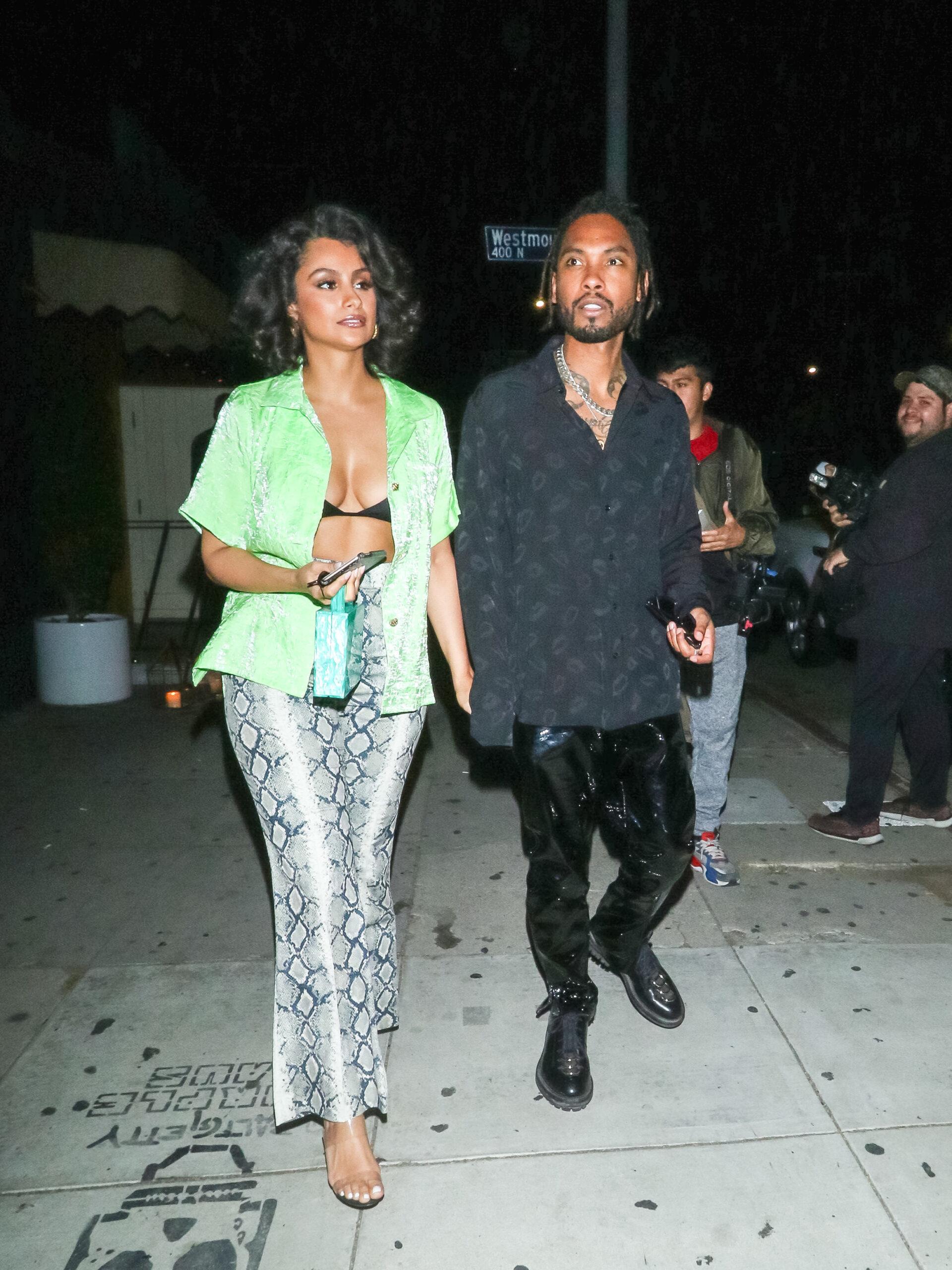 Miguel and Nazanin Mandi outside The Nice Guy nightclub in West Hollywood