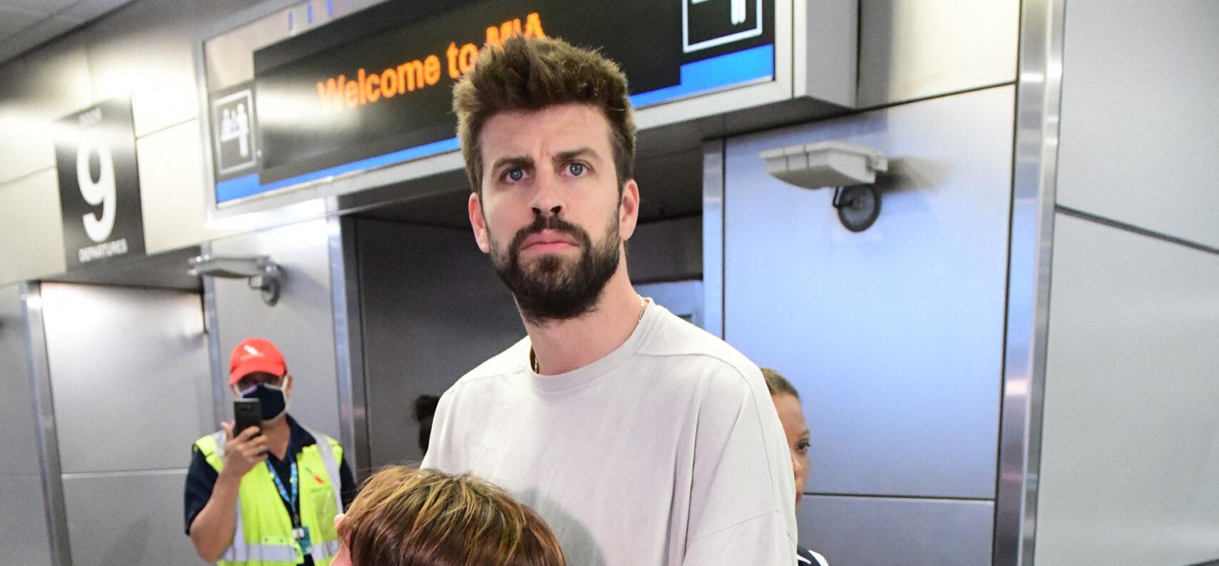 Gerard Pique arrives to Miami International airport with his two sons he shares with ex-wife Shakira