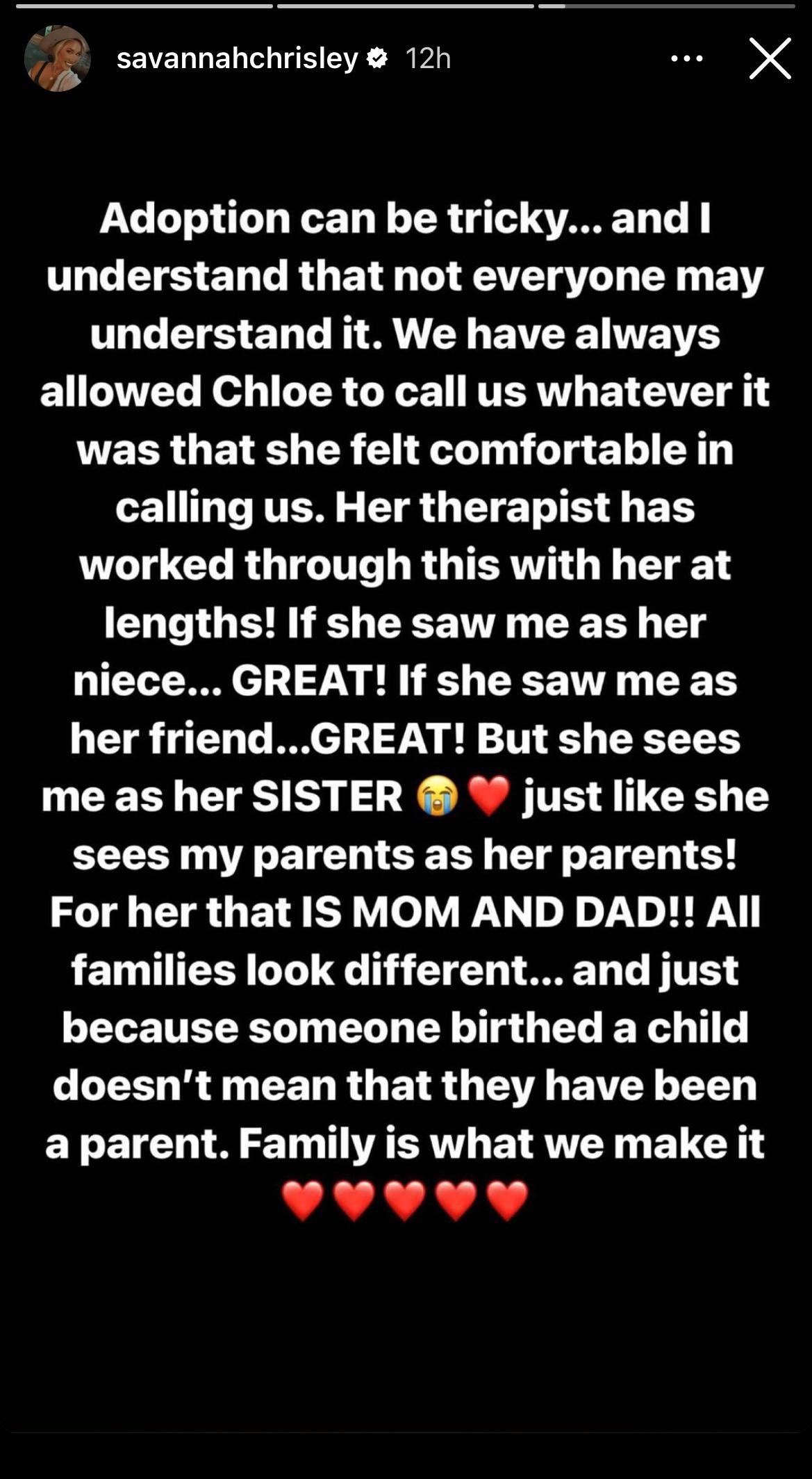 Savannah Chrisley clarifies relationship with Chloe Chrisley