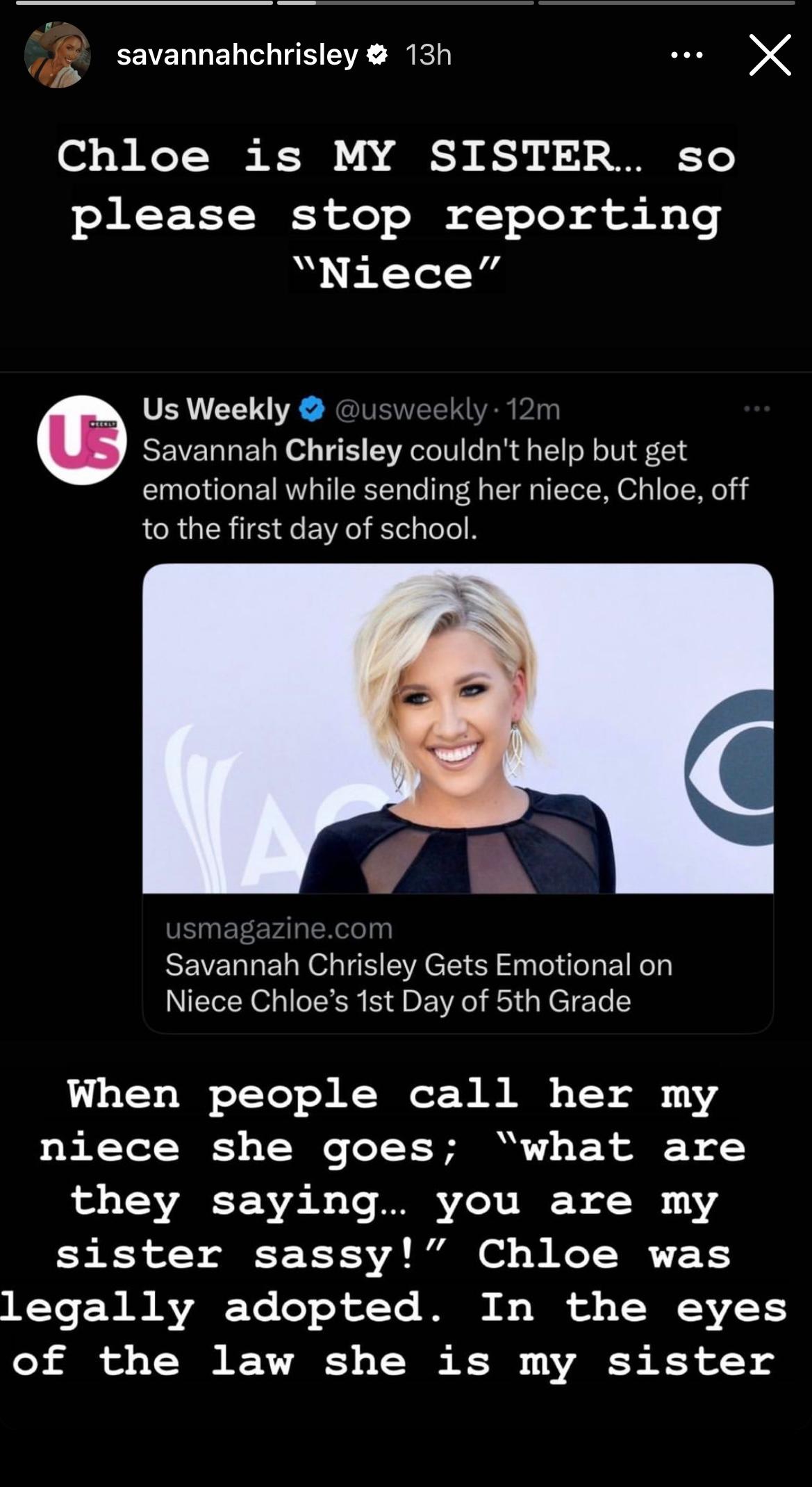 Savannah Chrisley clarifies relationship with Chloe Chrisley
