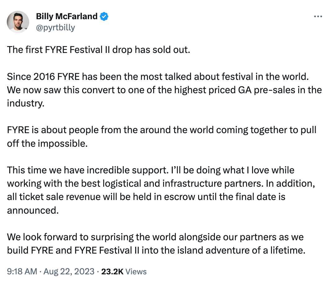 Fyre Fest II Drop 1 Already Sold Out, But Wait...