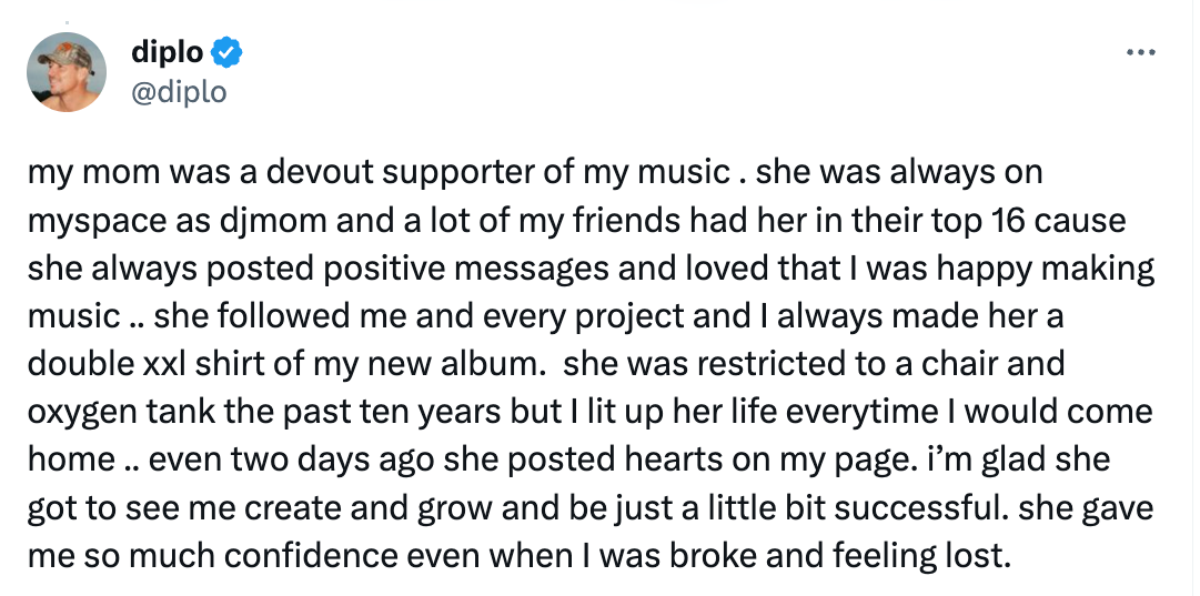 Diplo Shares He Lost The Most Important Woman In His Life