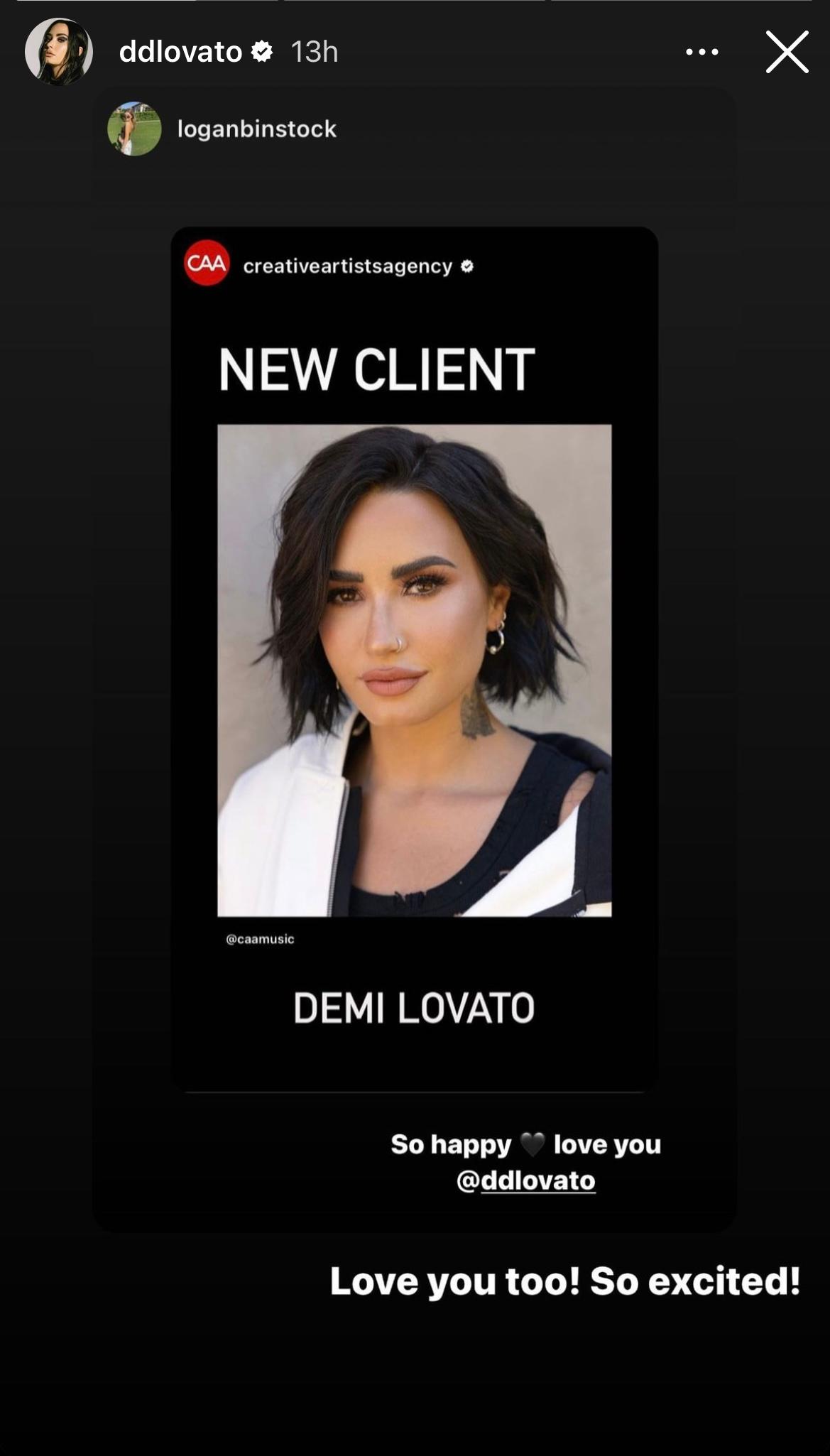 Demi Lovato signs with Creative Artists Agency (CAA)