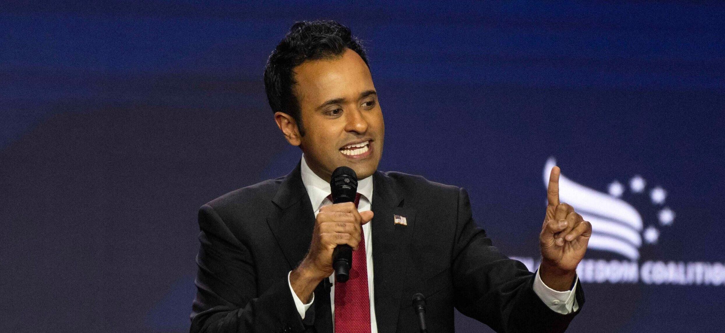Vivek Ramaswamy, businessman and best selling author, a candidate for the 2024 Republican nomination for President of the US, makes remarks at the 2023 Faith and Freedom Coalition?s Road to Majority Policy Conference at the Washington Hilton Hotel on Washington, DC