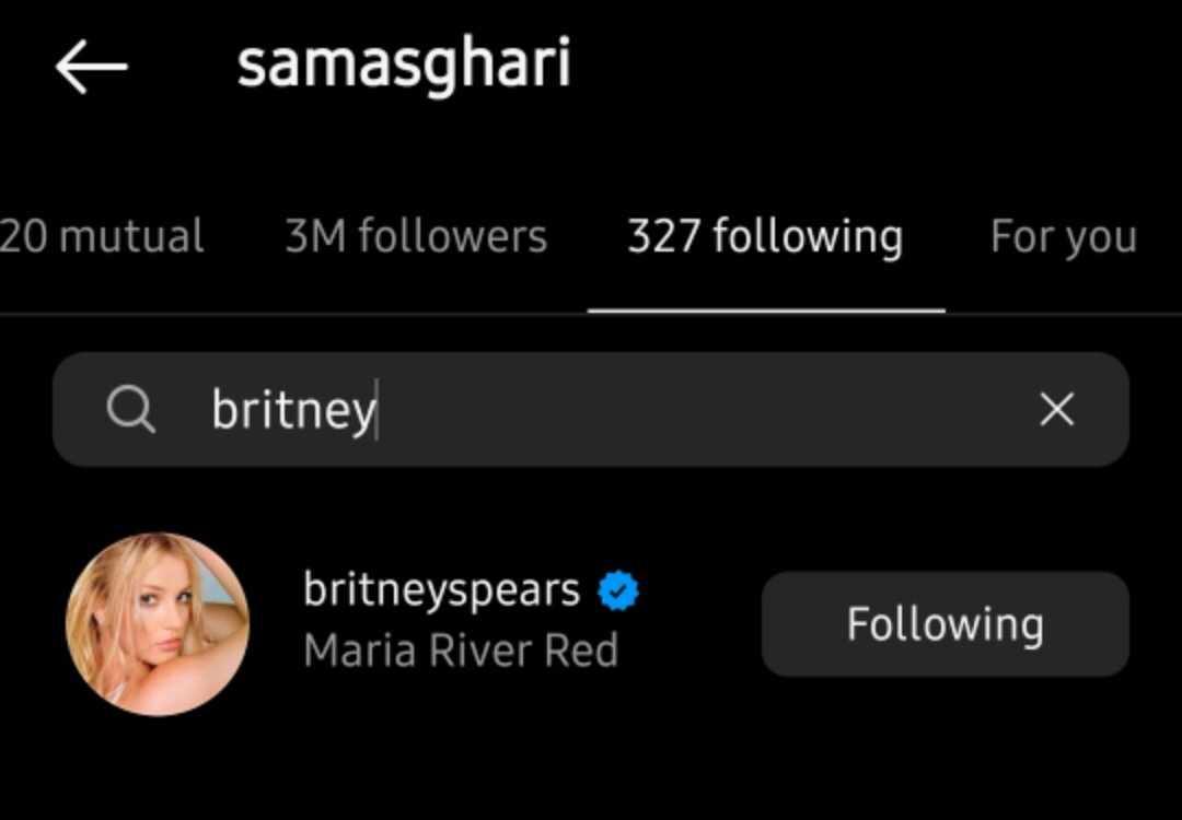 Sam Asghari following Britney Spears on social media