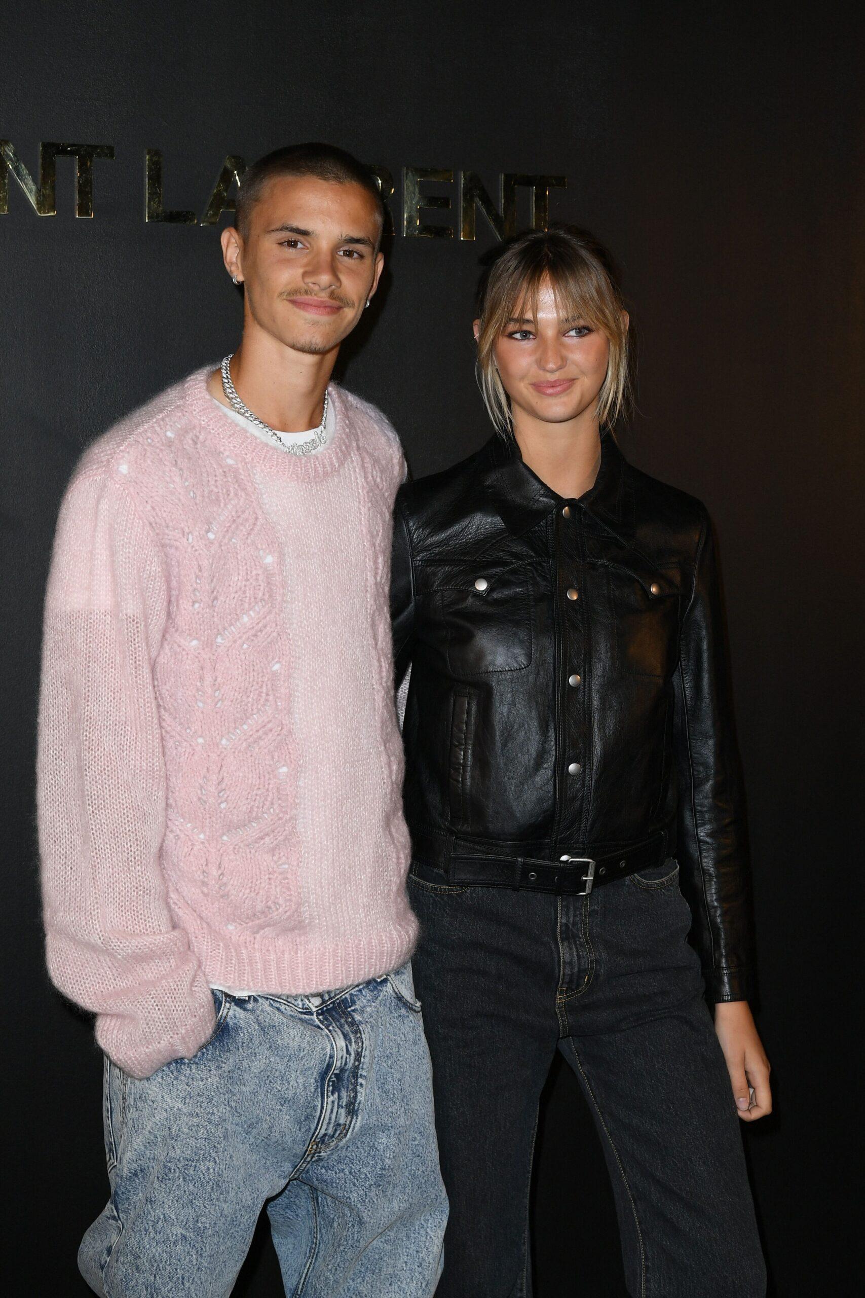 Roméo Beckham and Mia Regan attending the Yves-Saint-Laurent fashion show in Paris
