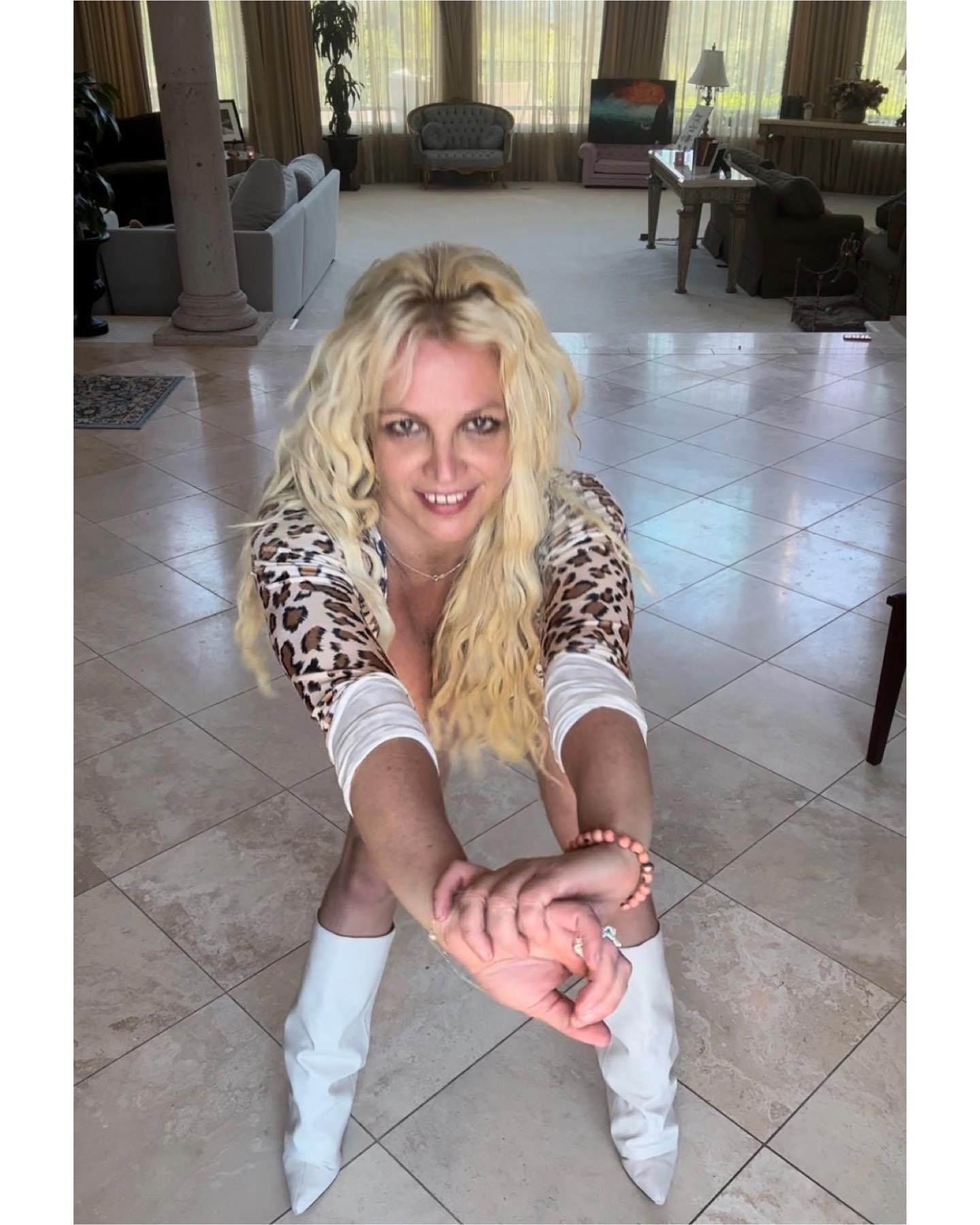Britney Spears In Plunging Animal-Print Bodysuit Says ‘Just Me’
