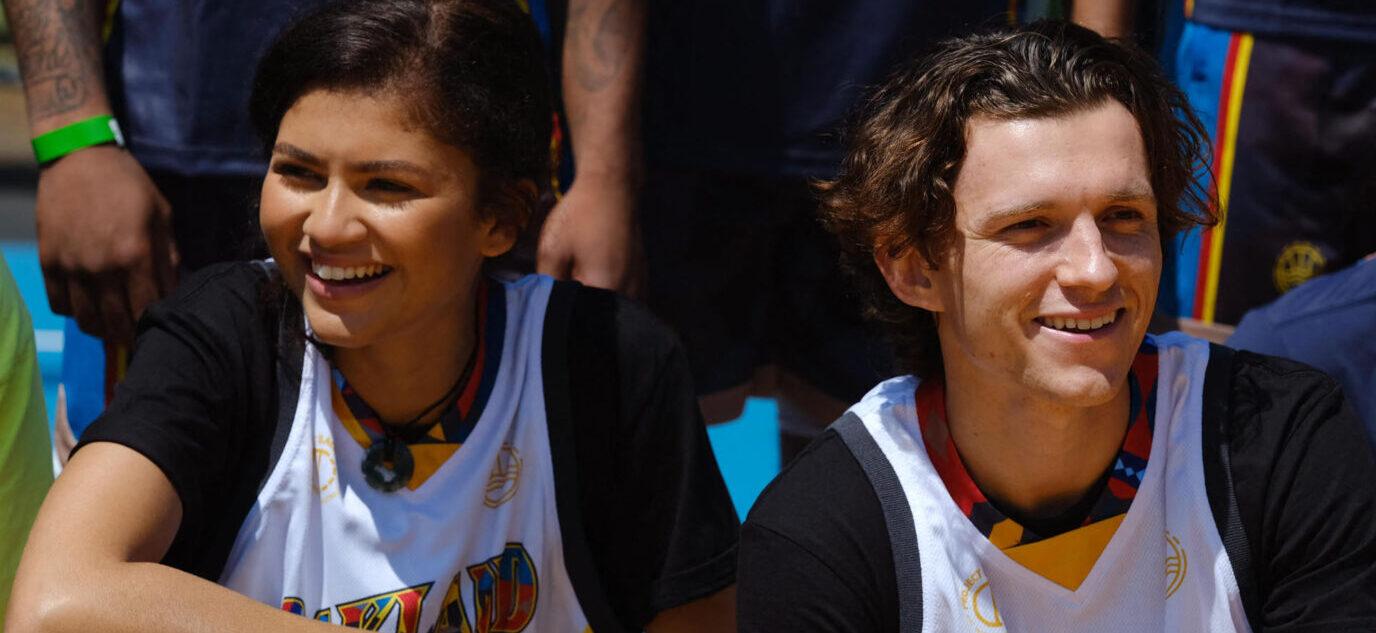 Zendaya and Tom Holland surprise students at Hoopbus basketball event in her hometown Oakland