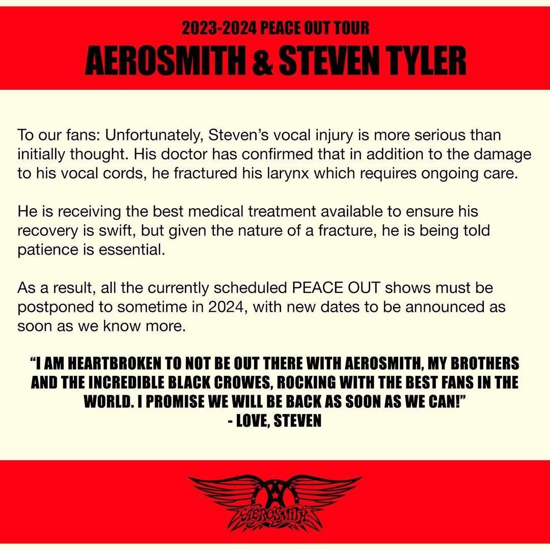 Aerosmith postpones tour due to Steven Tyler's health