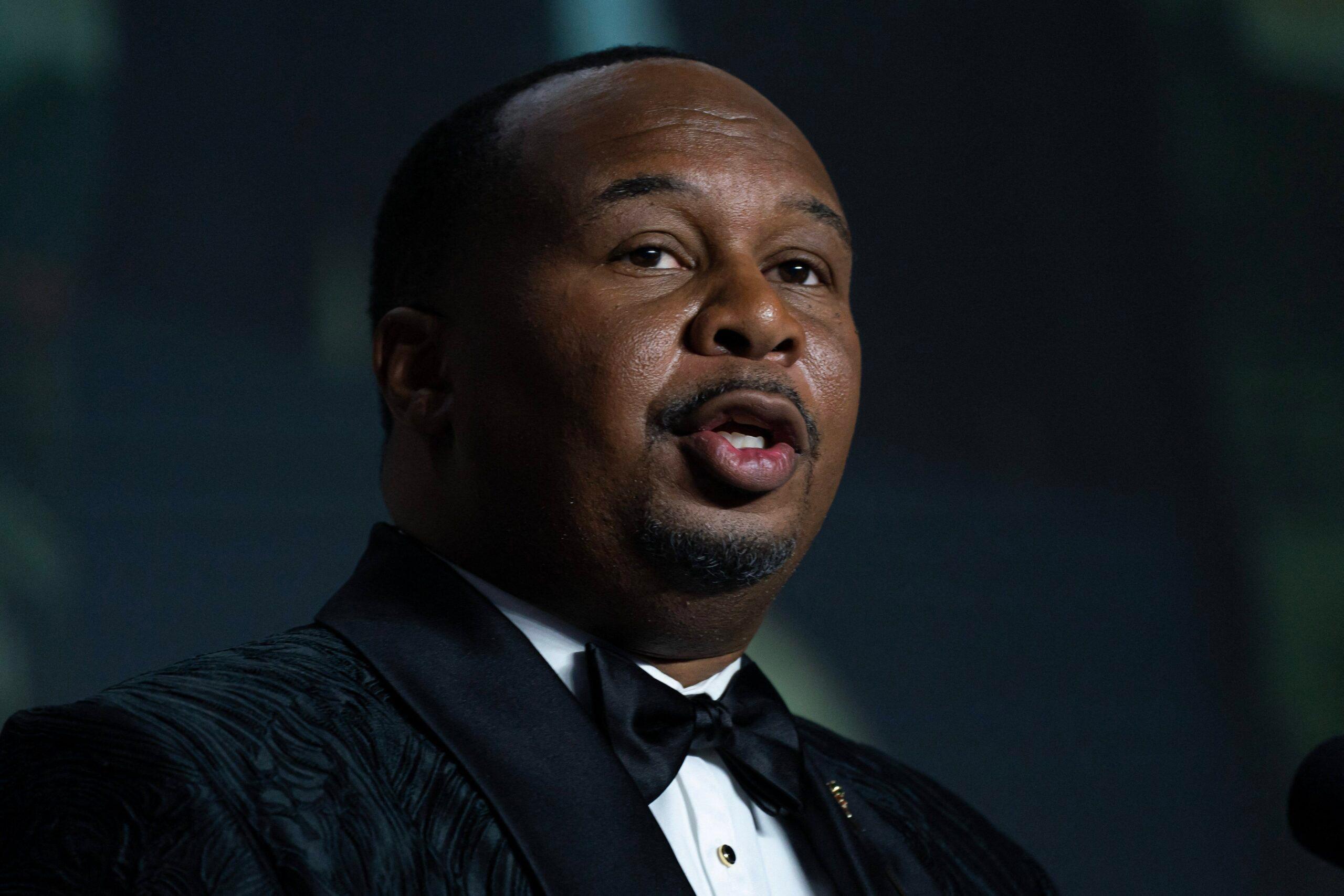 Comedian Roy Wood Jr., speaks during the White House Correspondents' Association (WHCA) dinner in Washington, DC, US, on Saturday, April 29, 2023