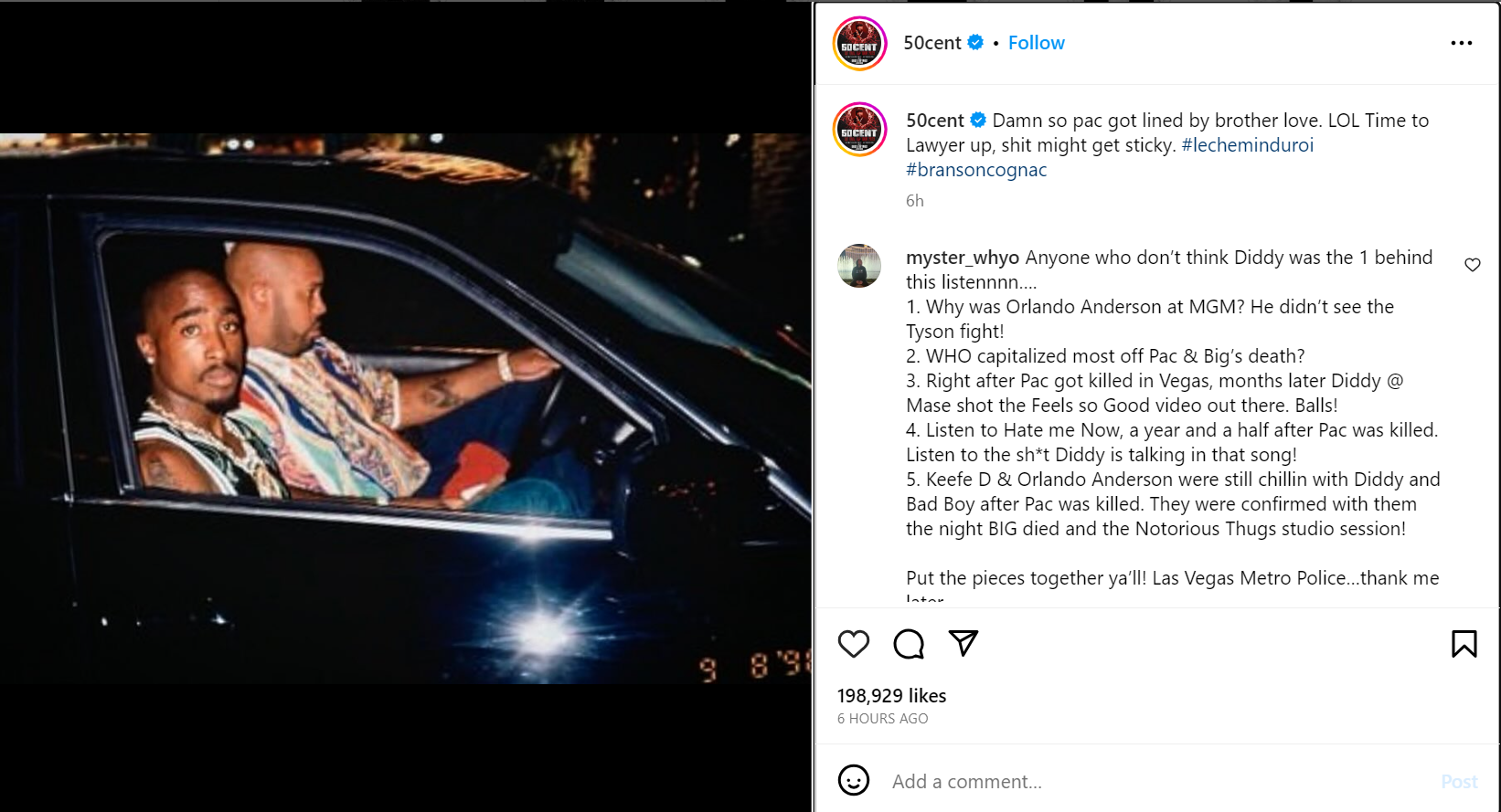 50 Cent Trolls Diddy In Connection To Tupac Shakur's Death: 'Time To Lawyer Up'