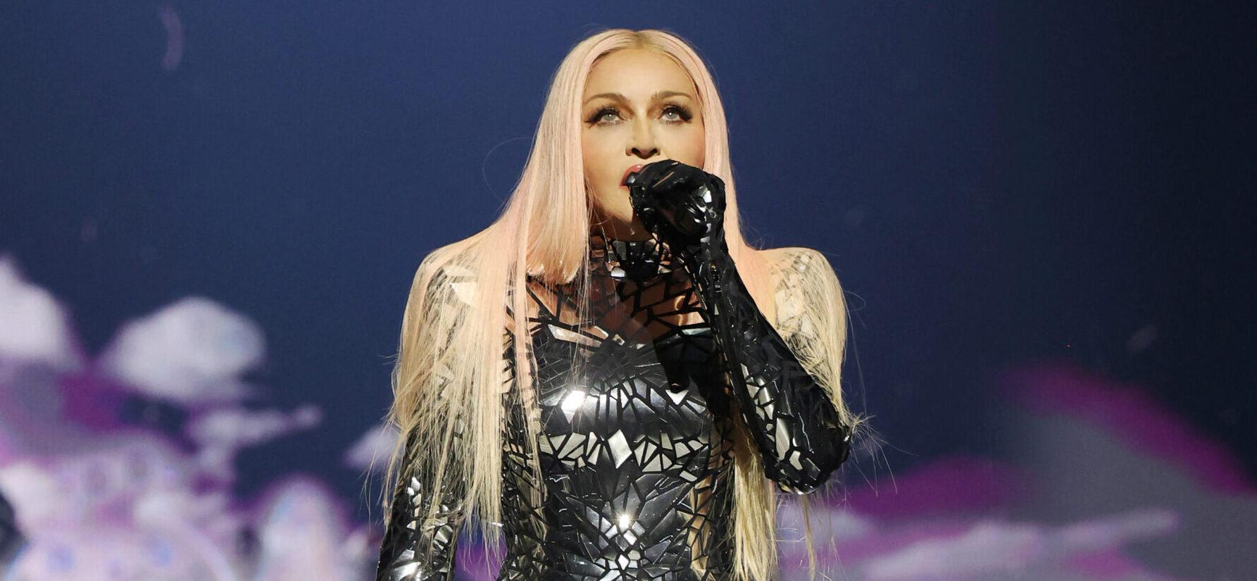 Madonna kicks off her world tour "The Celebration Tour" with her first concert in London.