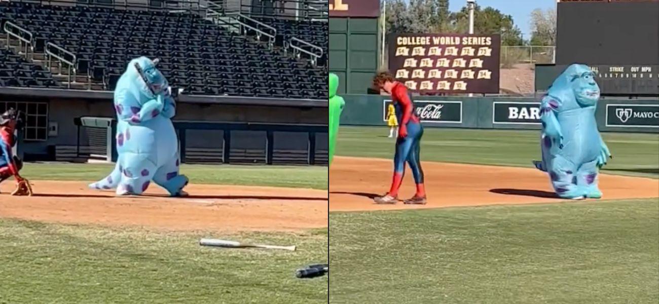 Baseball Field Invaded By Disney Characters On Halloween