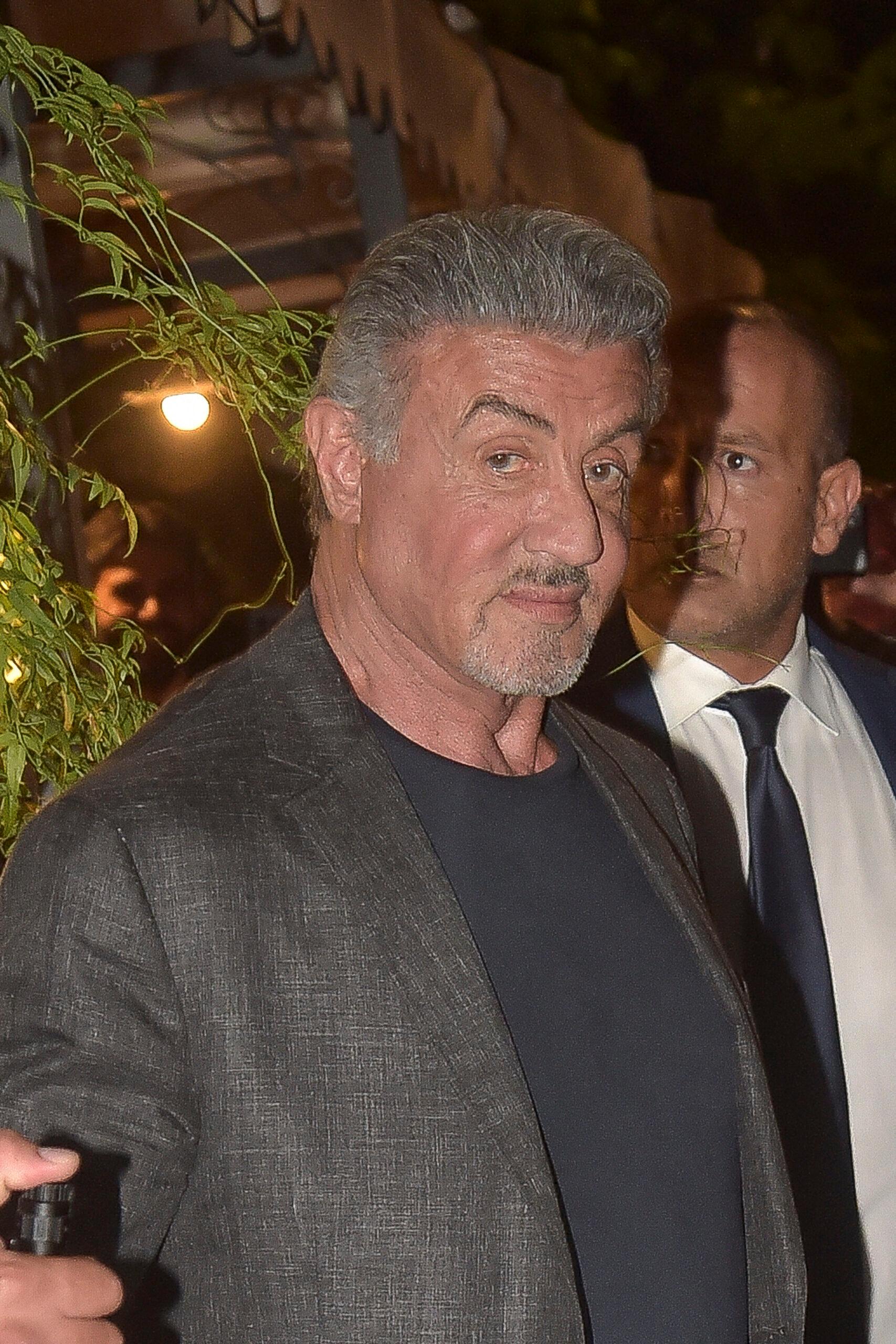 Sylvester Stallone, in Rome to promote a Netflix Serie, is spotted leaveing the restaurant "Rinaldi al Quirinale" with a few friends. 12 Sep 2022 Pictured: Sylvester Stallone. Photo credit: MEGA TheMegaAgency.com +1 888 505 6342 (Mega Agency TagID: MEGA895353_001.jpg) [Photo via Mega Agency]